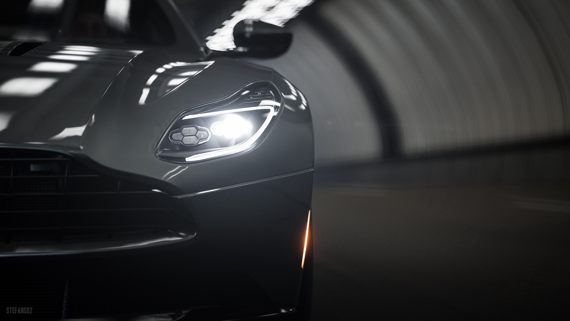 Aston Martin DB11 headlight in tunnel HD Wallpaper