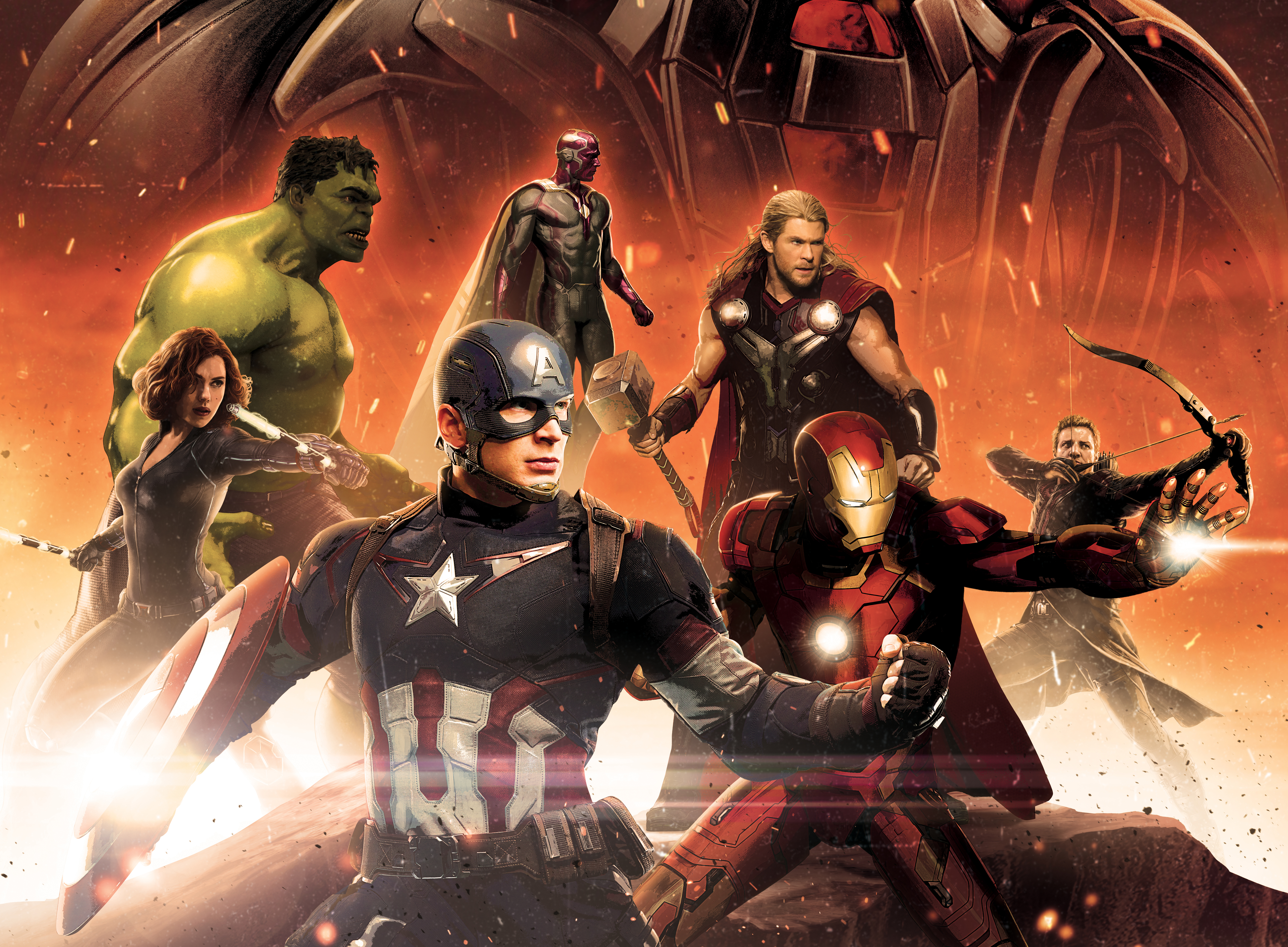 Avengers: Age of Ultron - Captain America, Iron Man, Thor, Hulk, Black Widow, Vision, Hawkeye HD Wallpaper