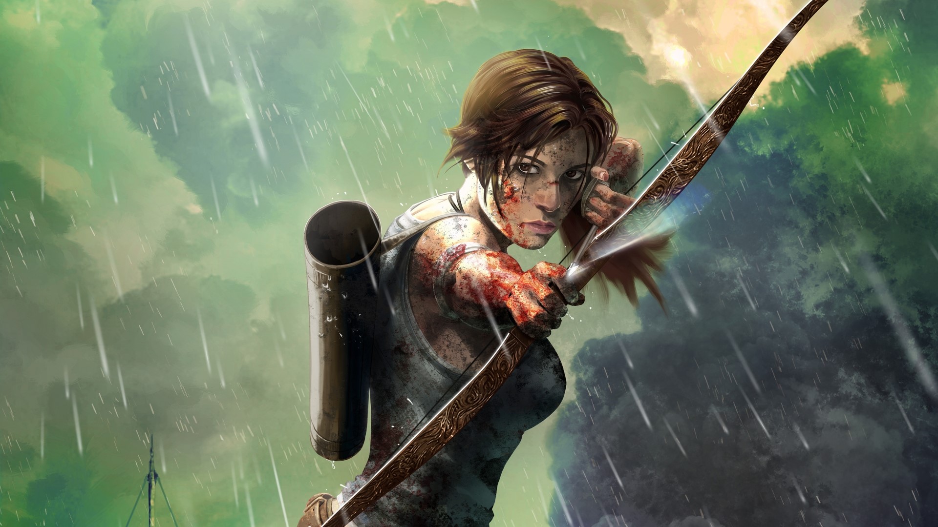 Lara Croft from Tomb Raider with a bow HD Wallpaper