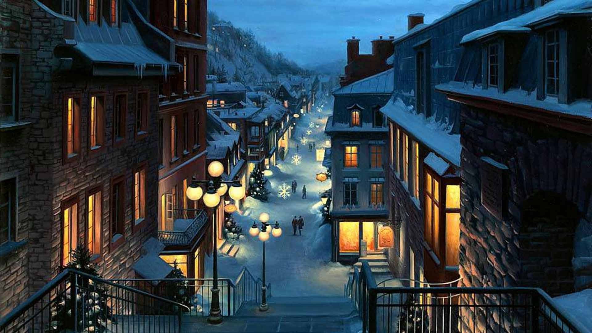 Winter street in Quebec City, Canada HD Wallpaper