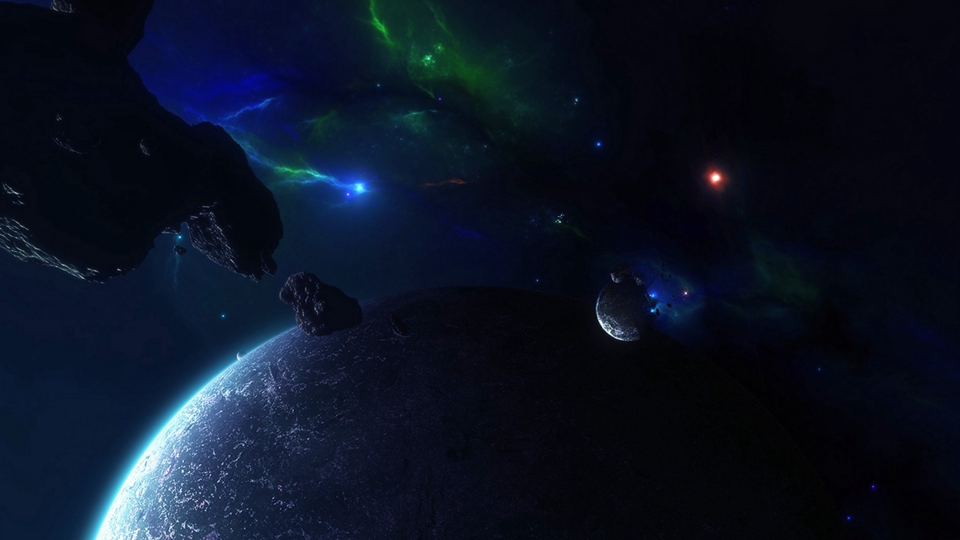 Asteroids and planets in deep space HD Wallpaper