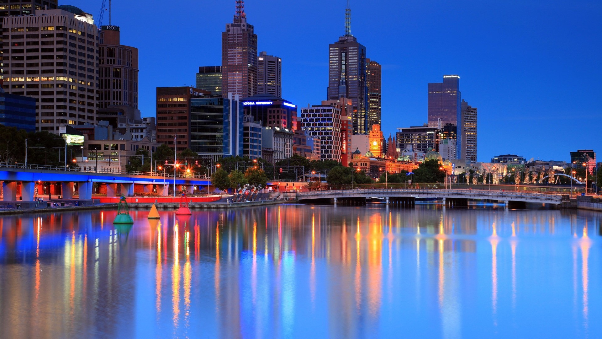 Melbourne Skyline at Dusk with River Reflections HD Wallpaper