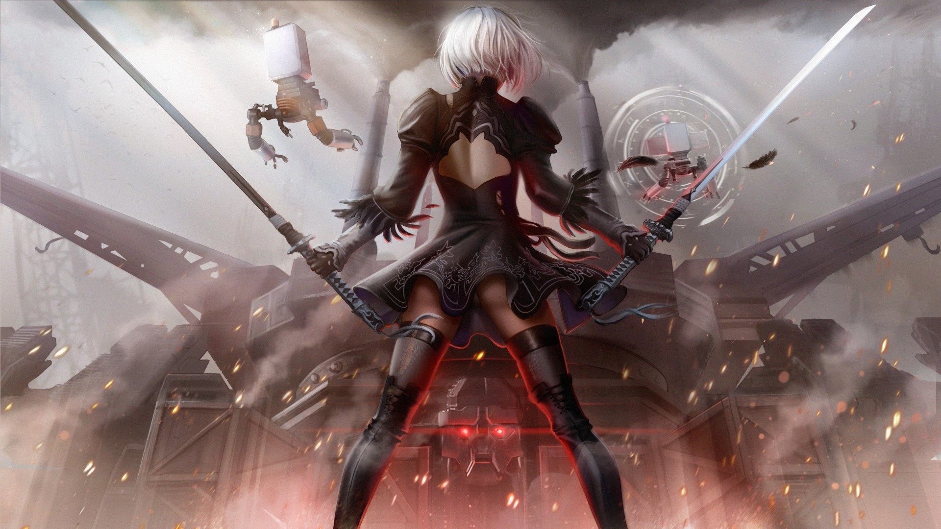 2B from Nier Automata with swords HD Wallpaper