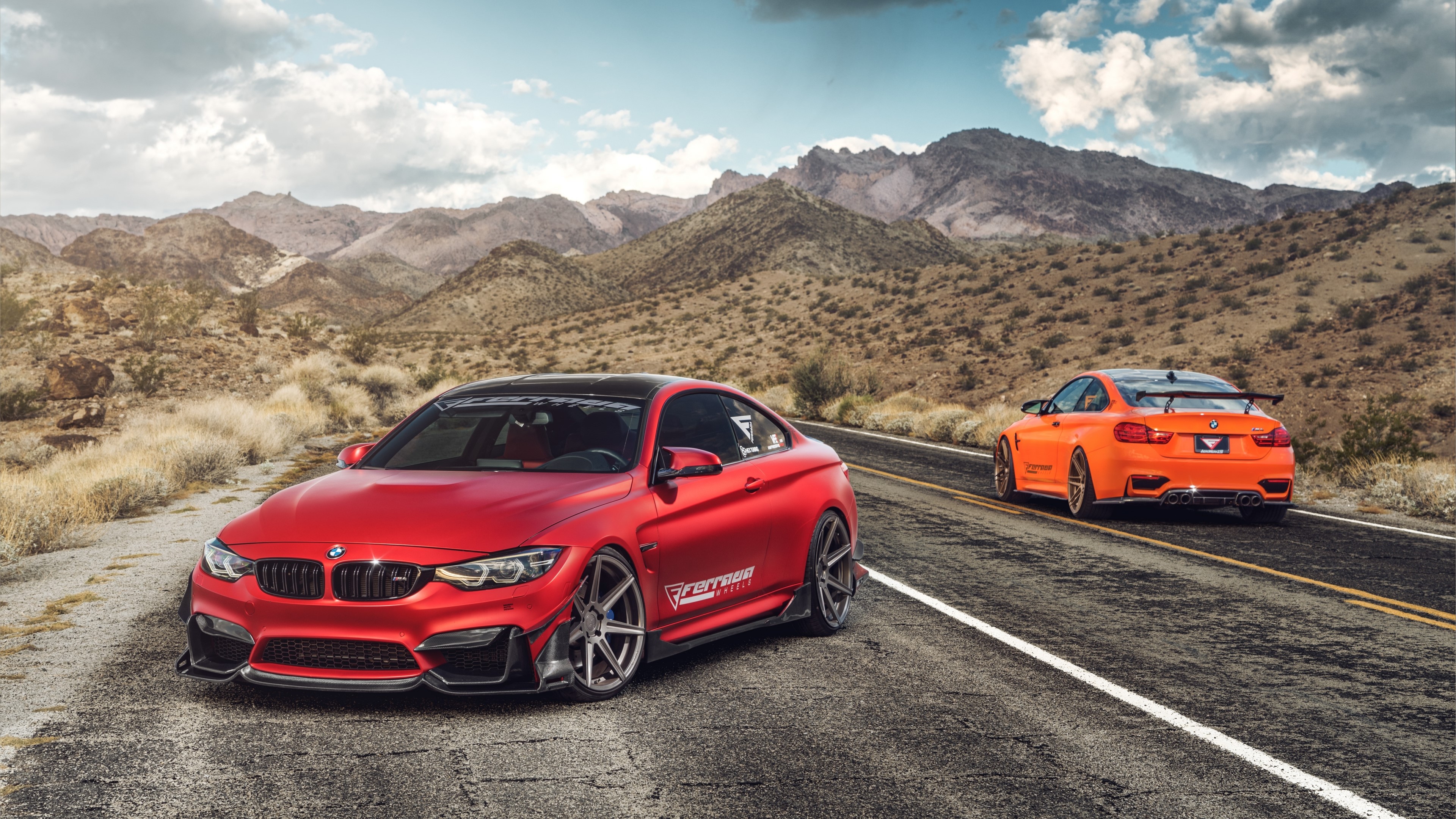 4K BMW M4 Coupes on Desert Road HD Wallpaper