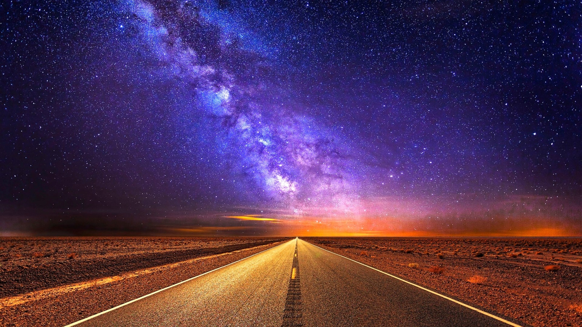 Road under the Milky Way HD Wallpaper