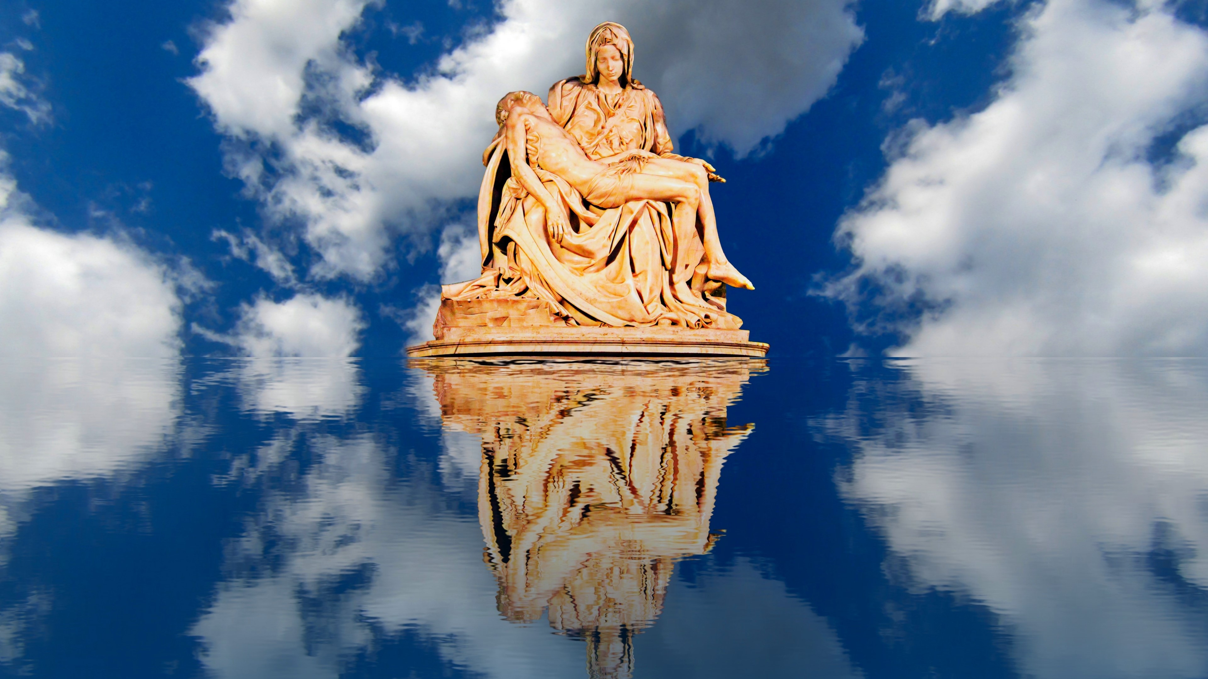 4K Sculpture reflected in water HD Wallpaper