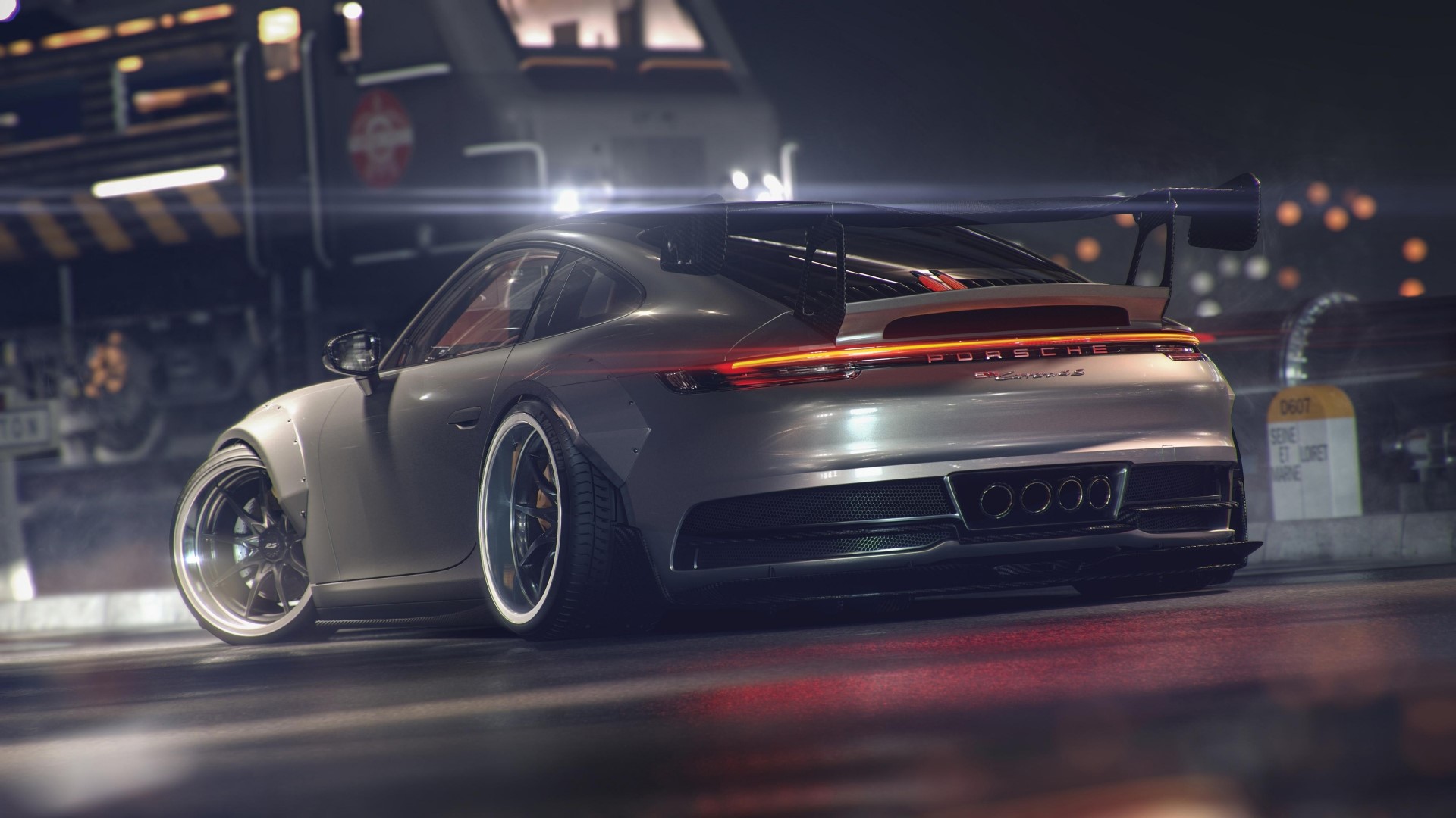 Porsche 911 GT3 rear view at night HD Wallpaper