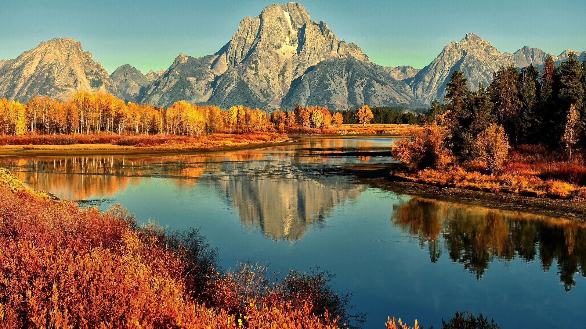 Autumn Mountain Landscape with River Reflection HD Wallpaper
