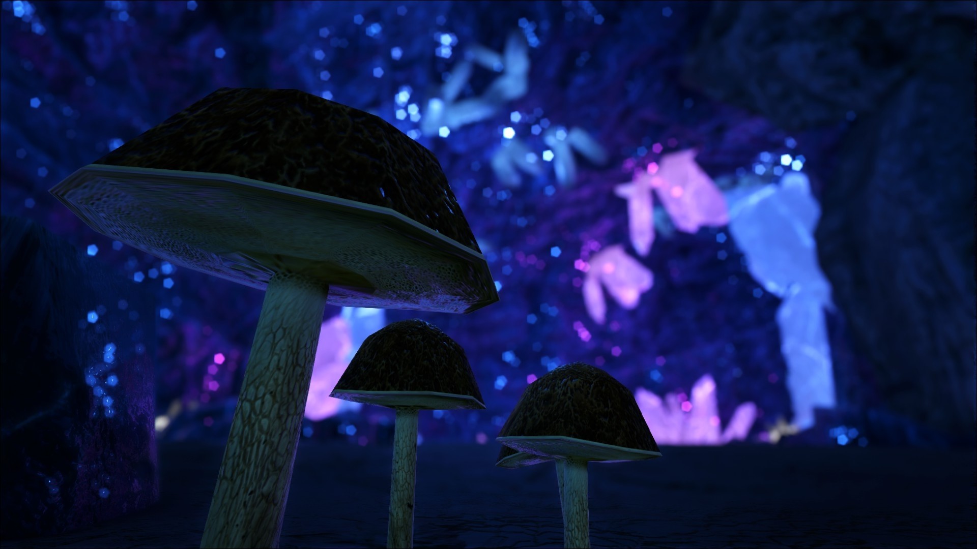 Mushrooms in a glowing cave from ARK: Survival Evolved HD Wallpaper
