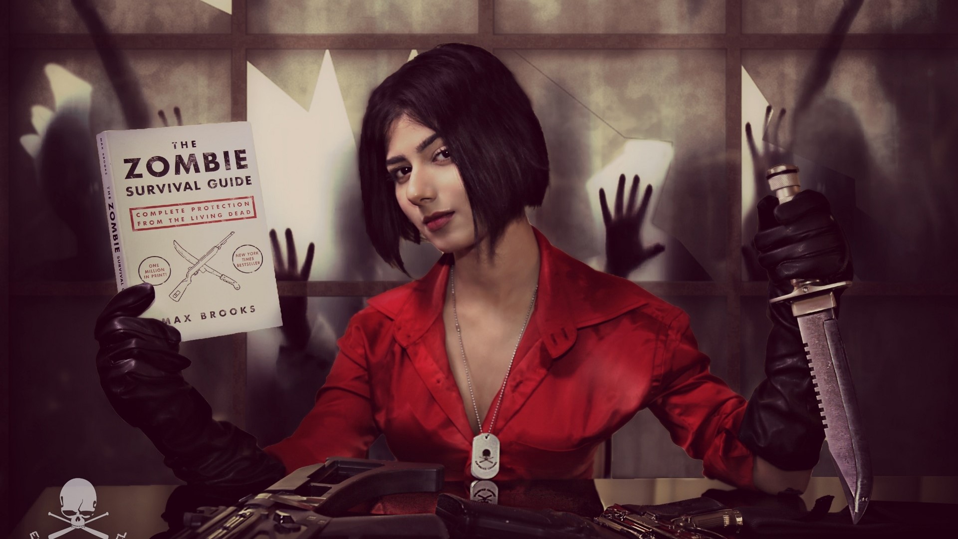 Ada Wong from Resident Evil Cosplay with Zombie Survival Guide HD Wallpaper
