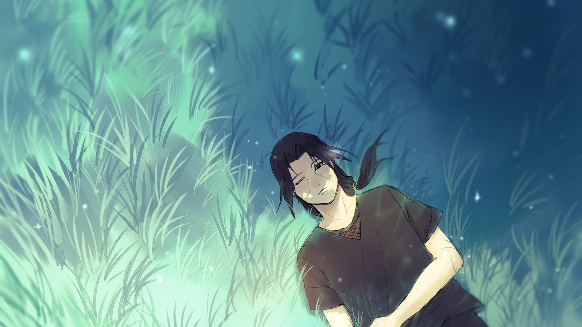 Itachi Uchiha from Naruto lying in grass HD Wallpaper