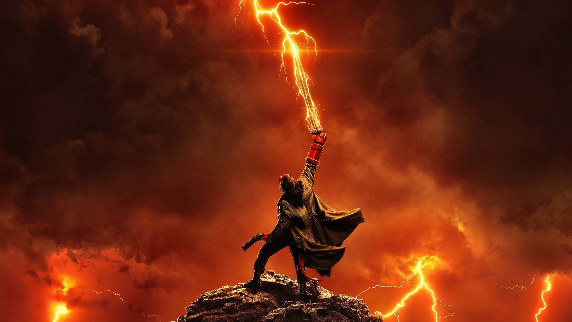 Hellboy holding lightning from Hellboy 2019 HD Wallpaper