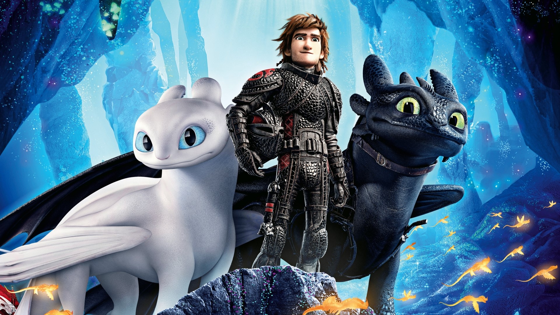Hiccup and Toothless with Light Fury from How to Train Your Dragon 3 HD Wallpaper