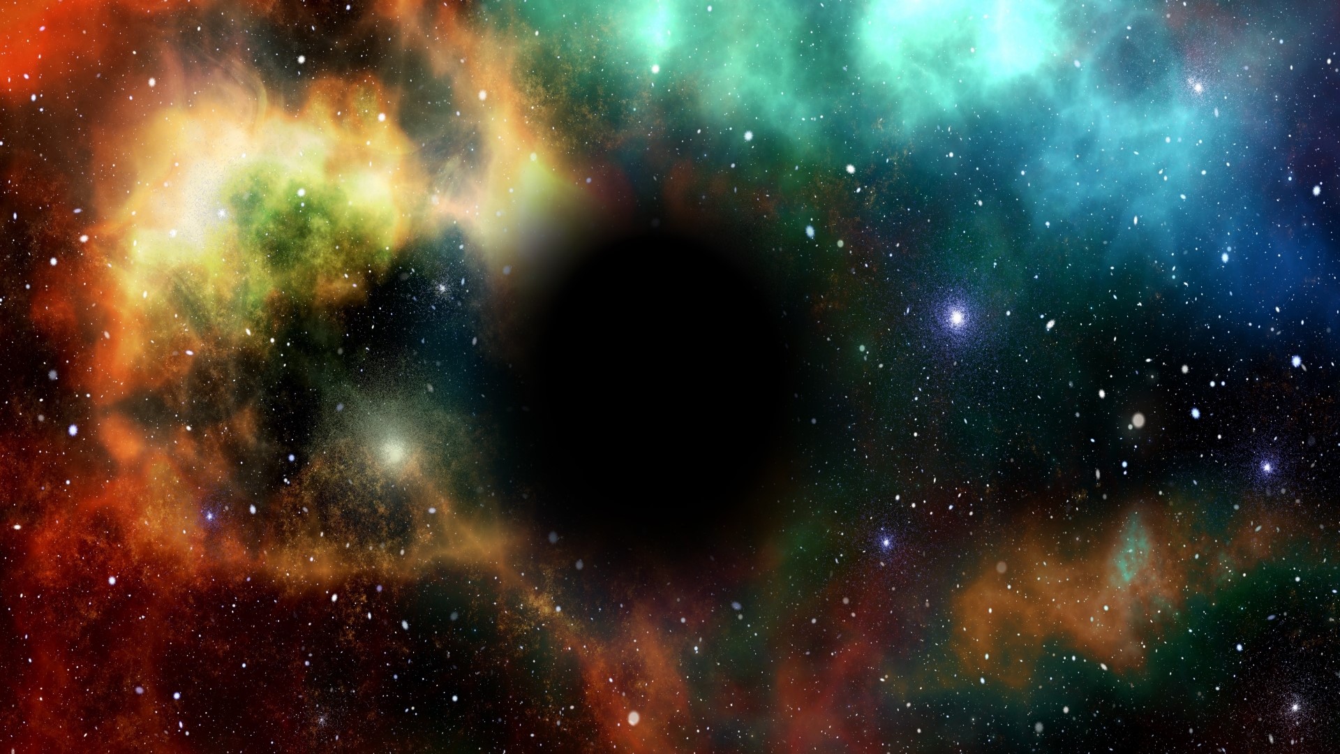 Black hole in colorful nebula with stars HD Wallpaper
