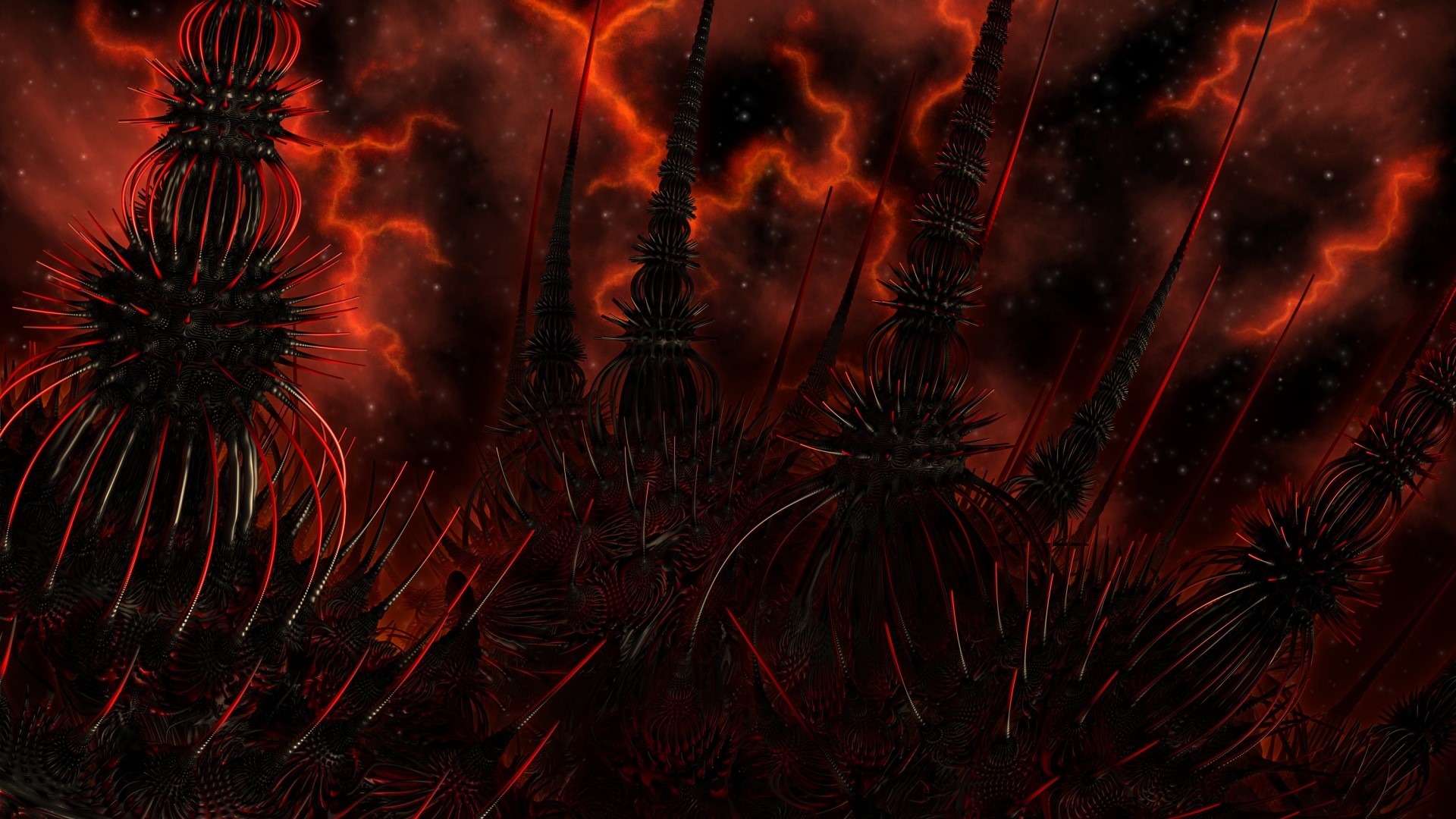 Abstract 3D fractal structures in red nebula HD Wallpaper