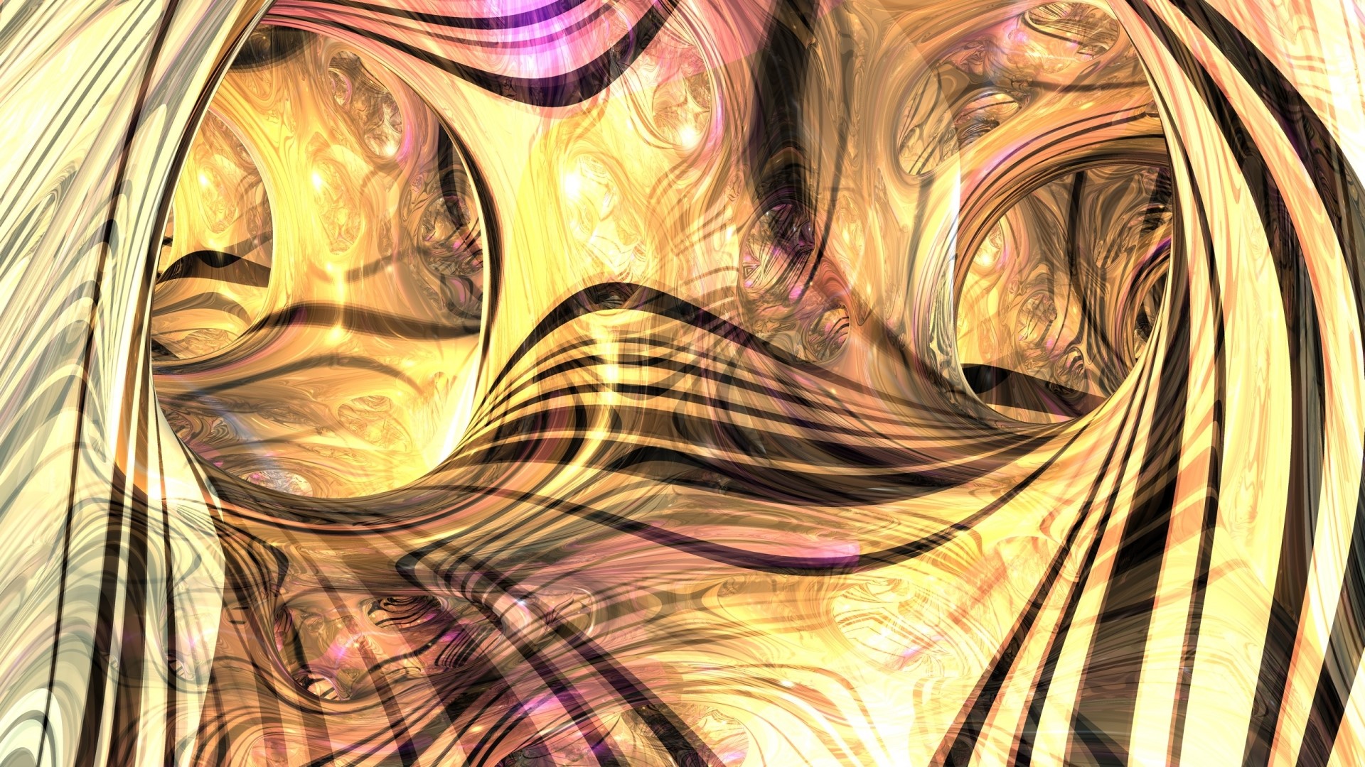 Abstract golden tunnel with swirling patterns HD Wallpaper