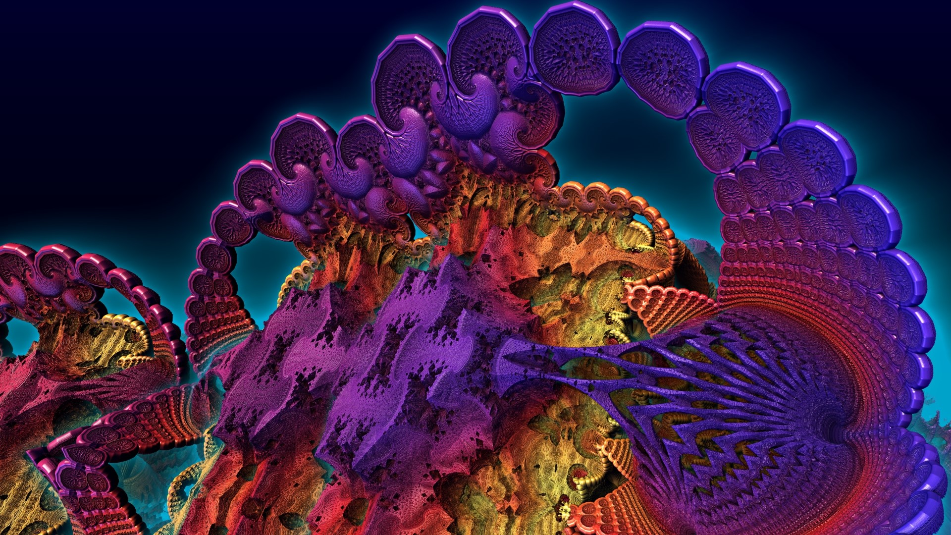 Abstract fractal art with purple and orange colors HD Wallpaper