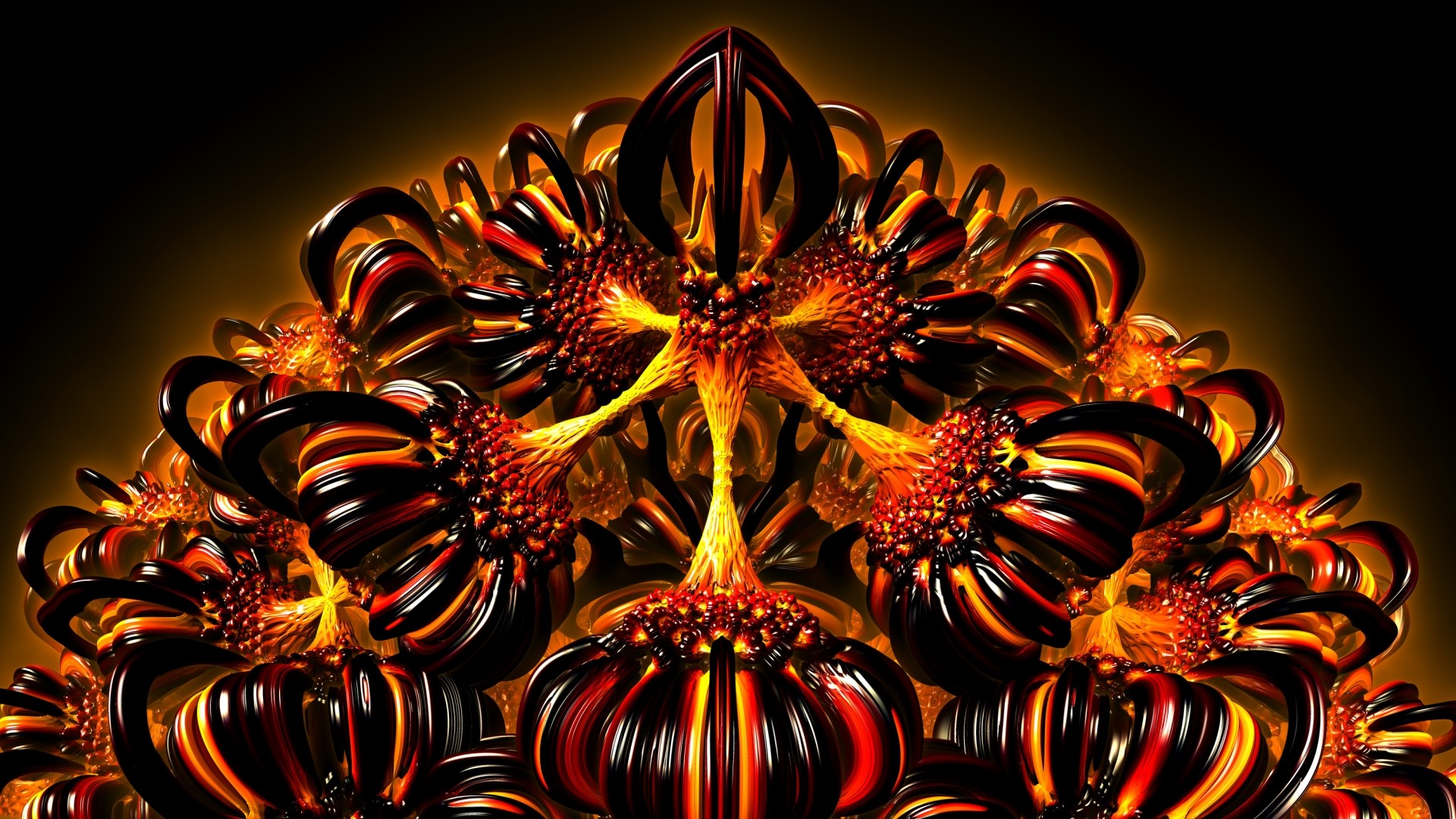 Abstract fractal art with orange and black colors HD Wallpaper