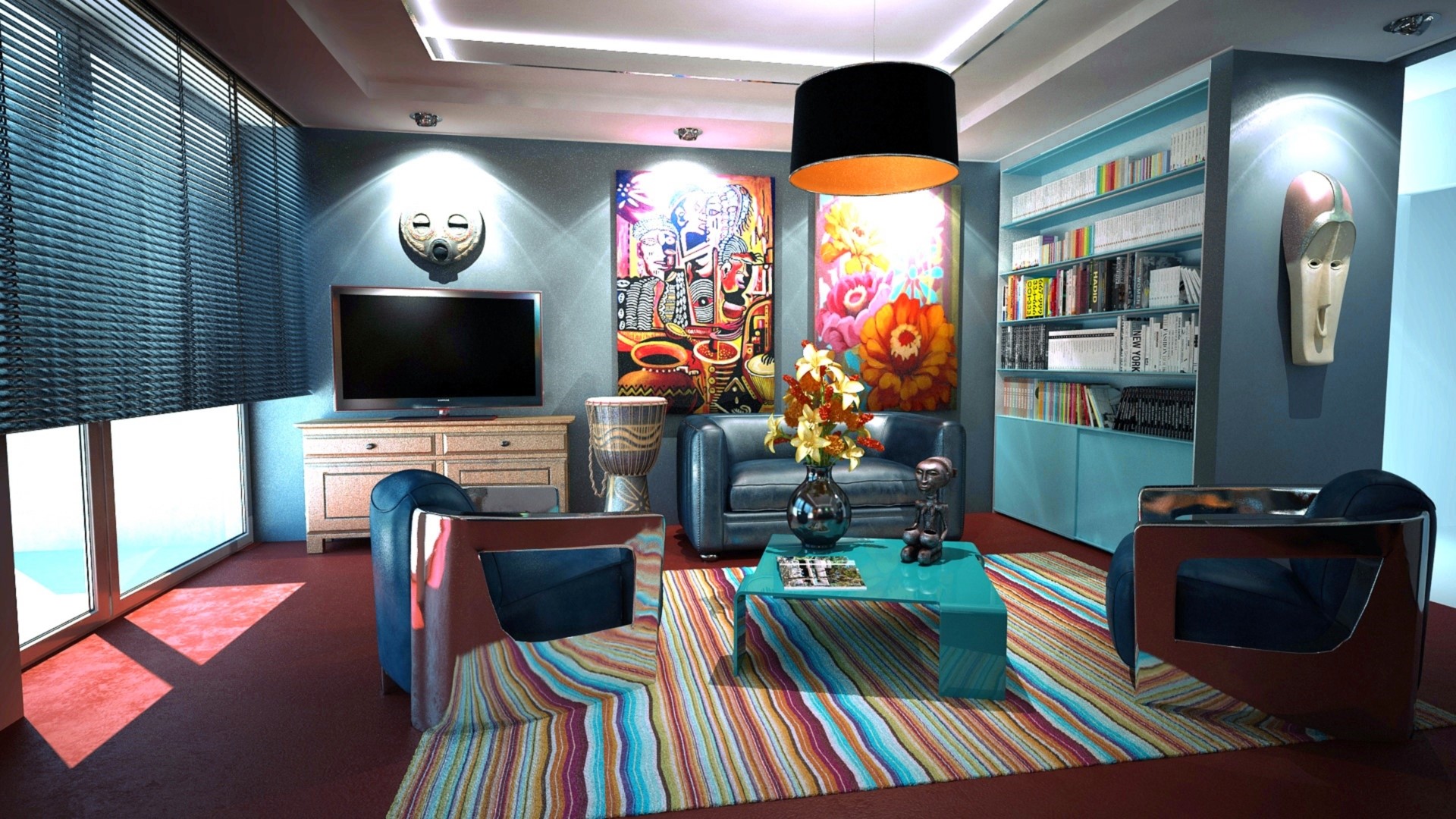 Living room with modern art and furniture HD Wallpaper