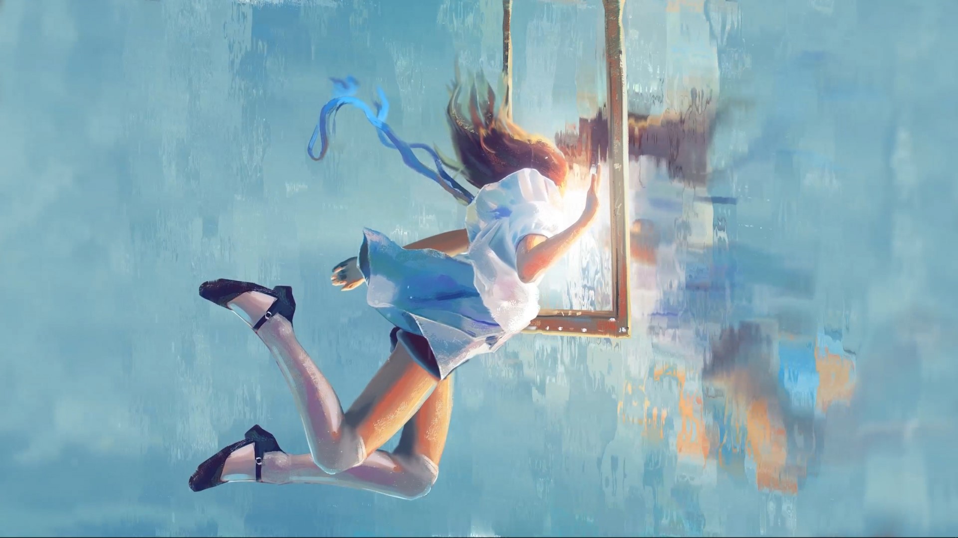 Girl Passing Through a Mirror World HD Wallpaper