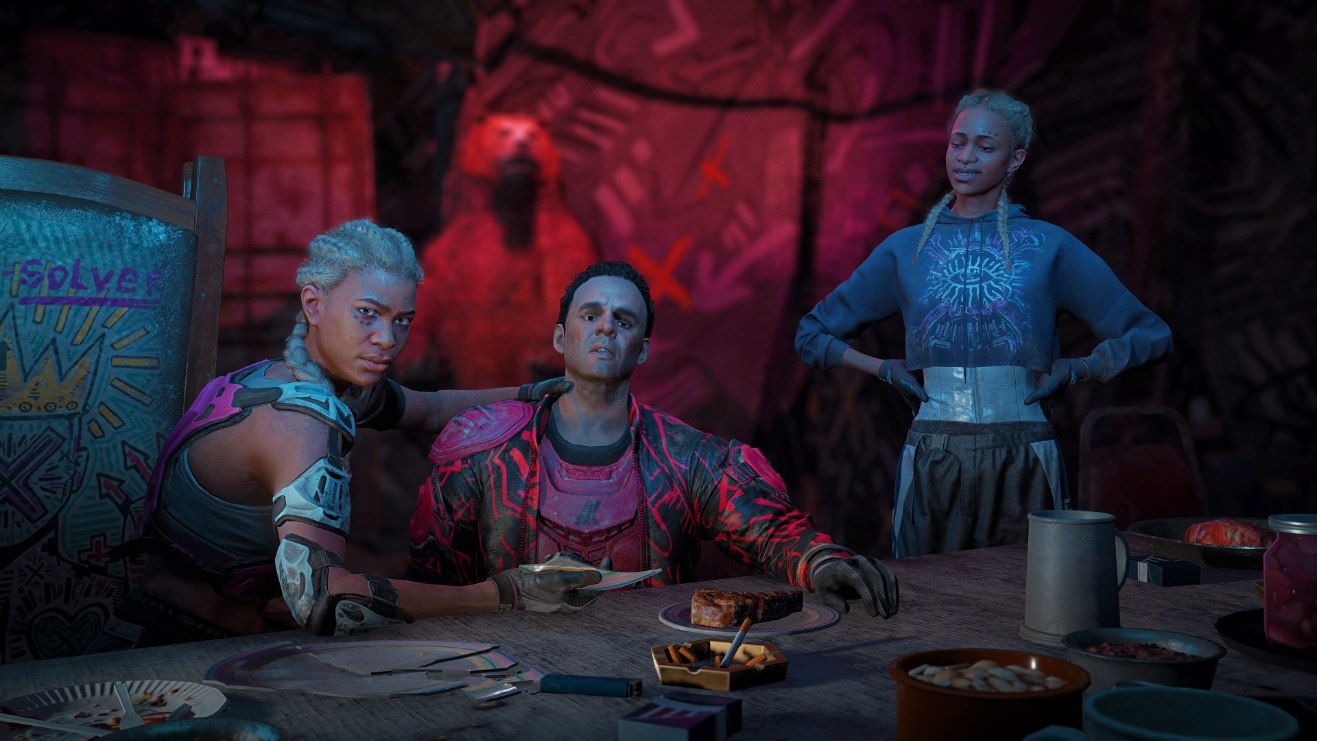 Far Cry New Dawn characters at a table HD Wallpaper