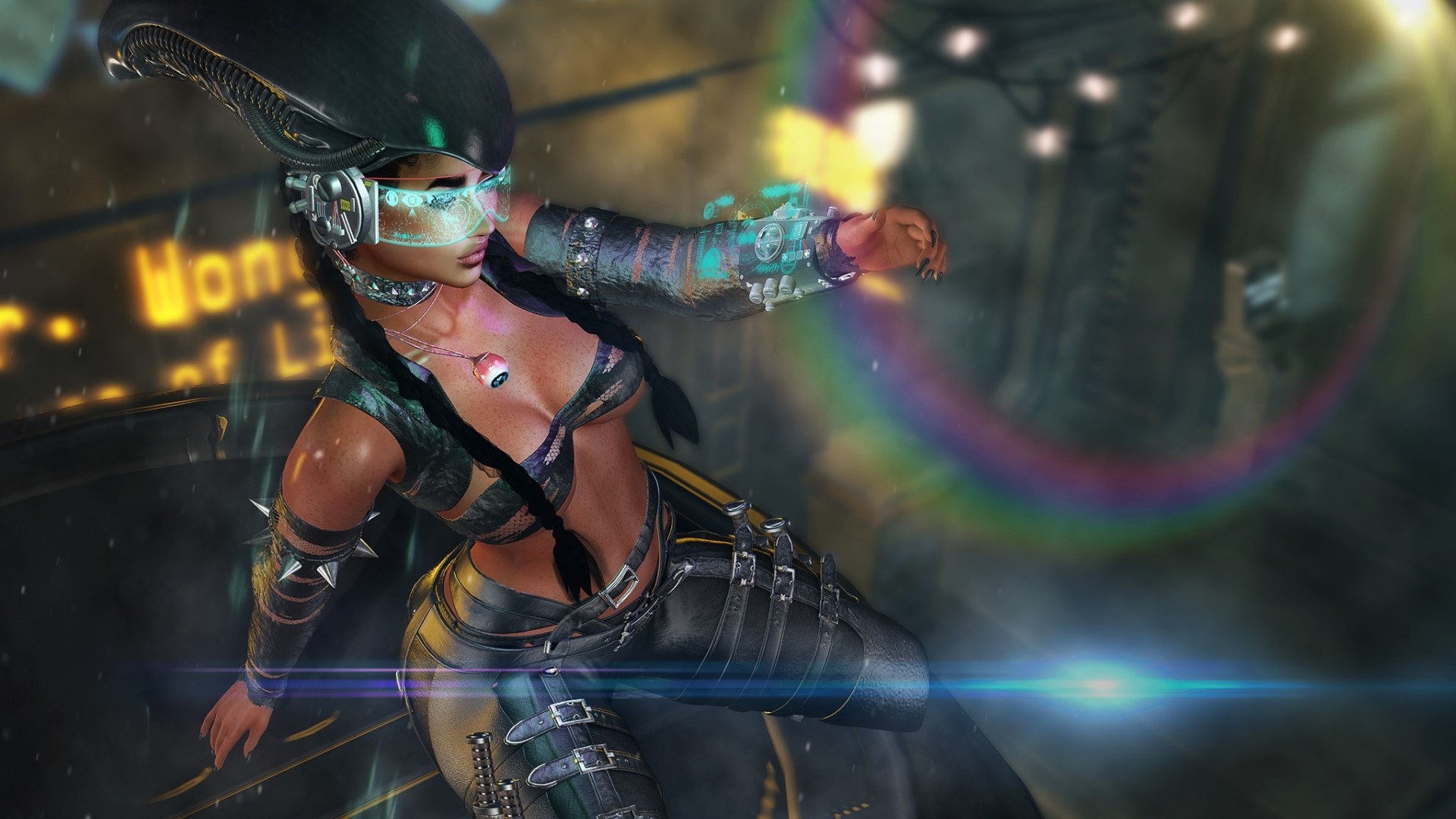 Fantasy girl with futuristic gear and alien headpiece HD Wallpaper