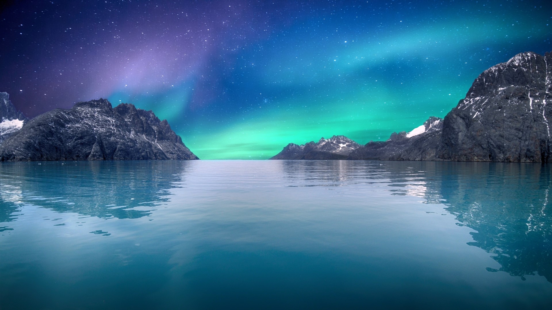 Aurora Borealis over Mountains and Sea HD Wallpaper