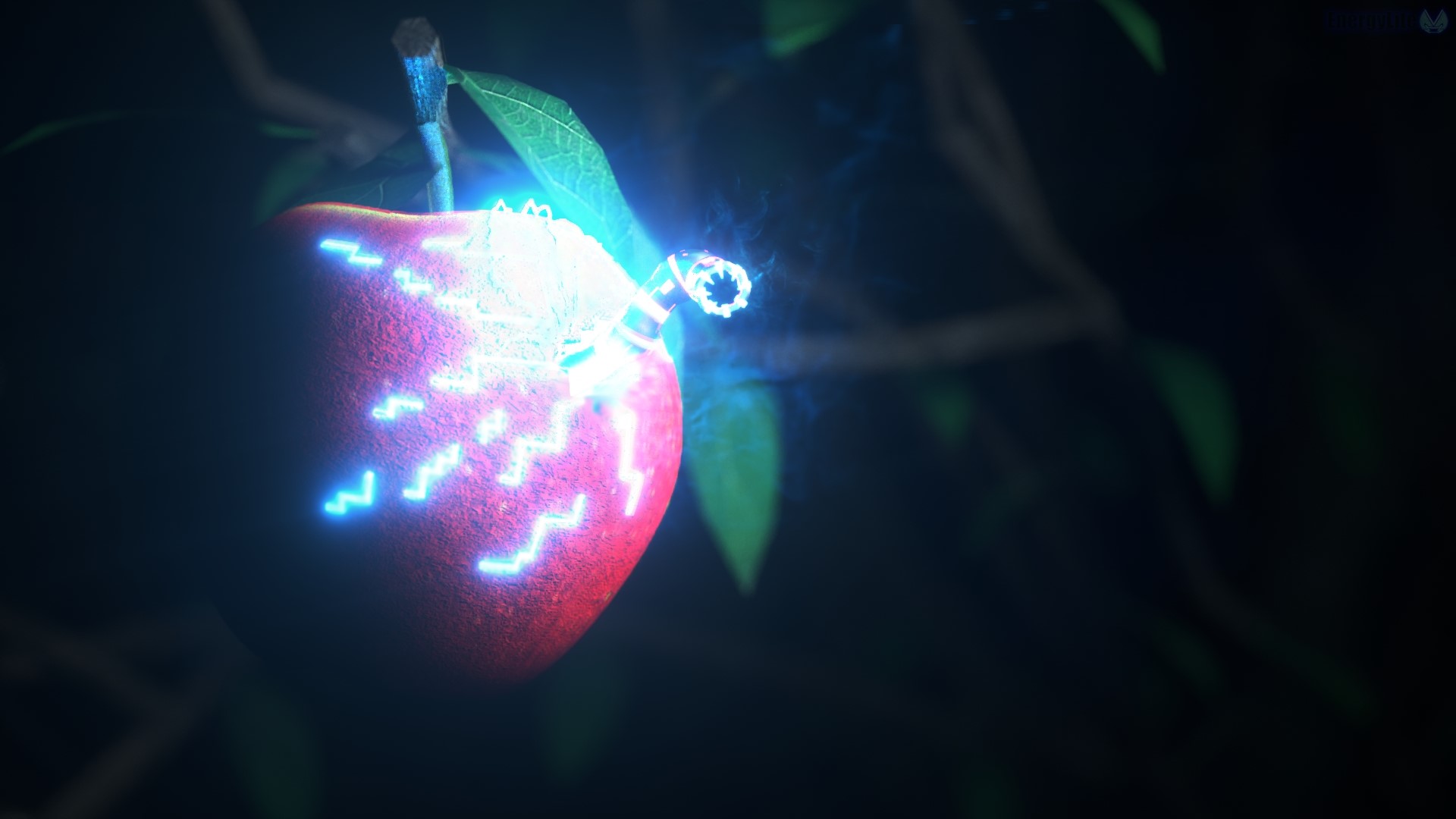 Cyber Apple on a Tree Branch HD Wallpaper