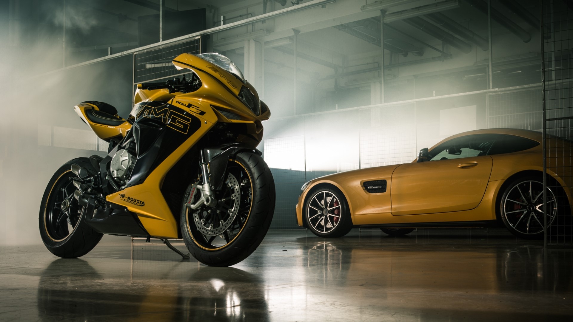 MV Agusta F3 800 motorcycle and Mercedes-AMG GT HD Wallpaper