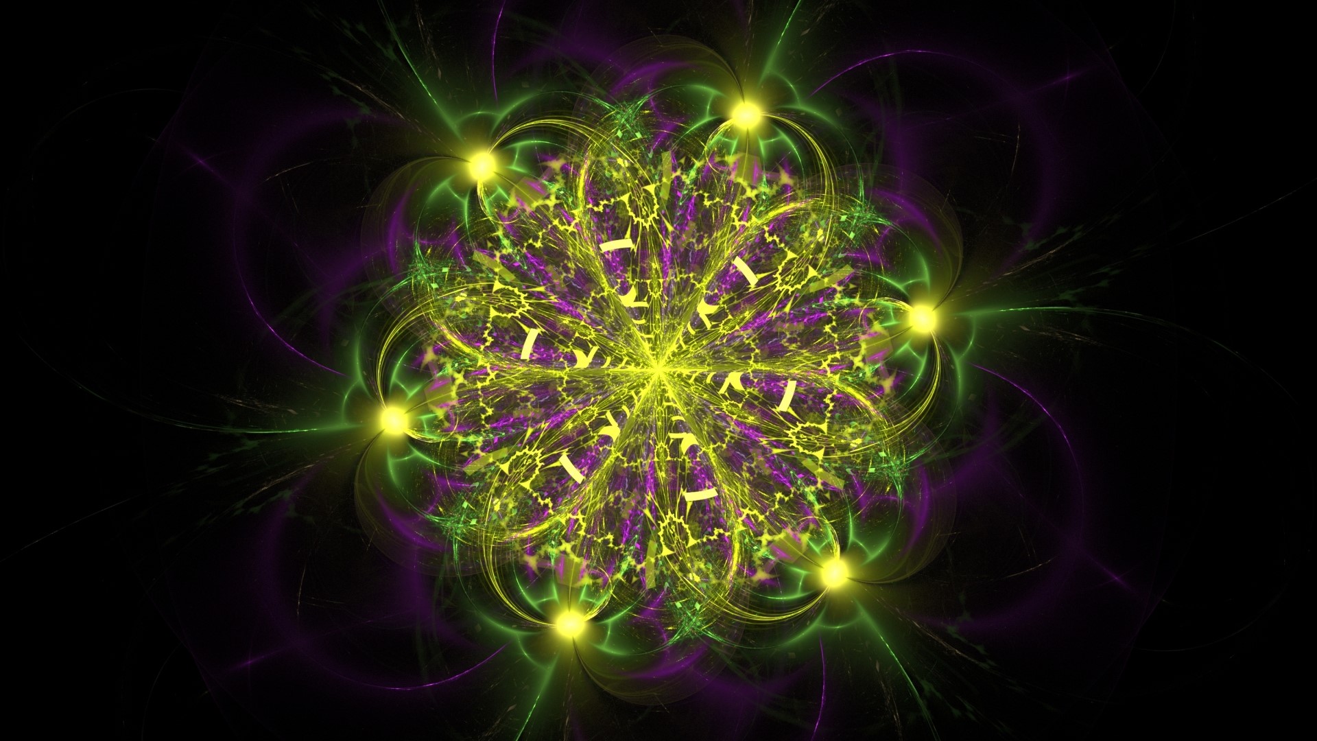 Abstract fractal flower with yellow and purple colors HD Wallpaper