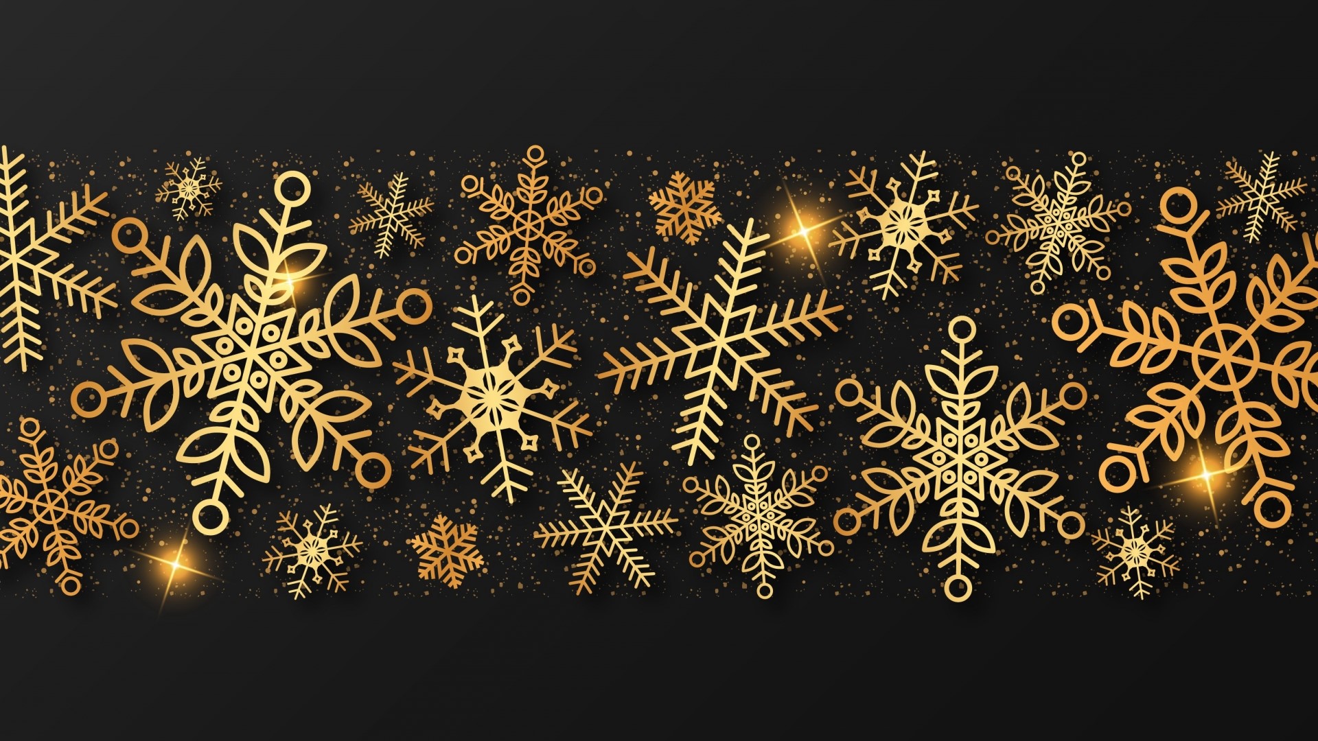 Golden snowflakes on a dark background HD Wallpaper