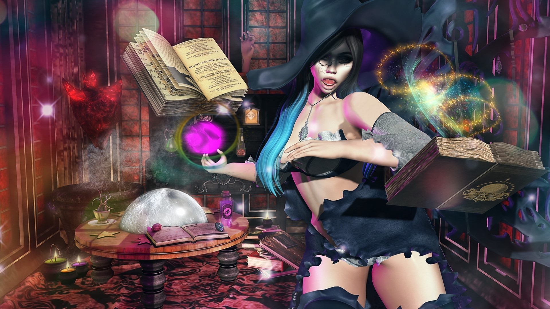 Fantasy witch casting a spell with magic orb HD Wallpaper