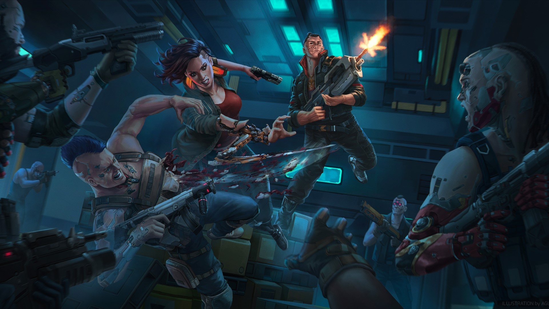 Cyberpunk 2077 characters in a violent shootout HD Wallpaper