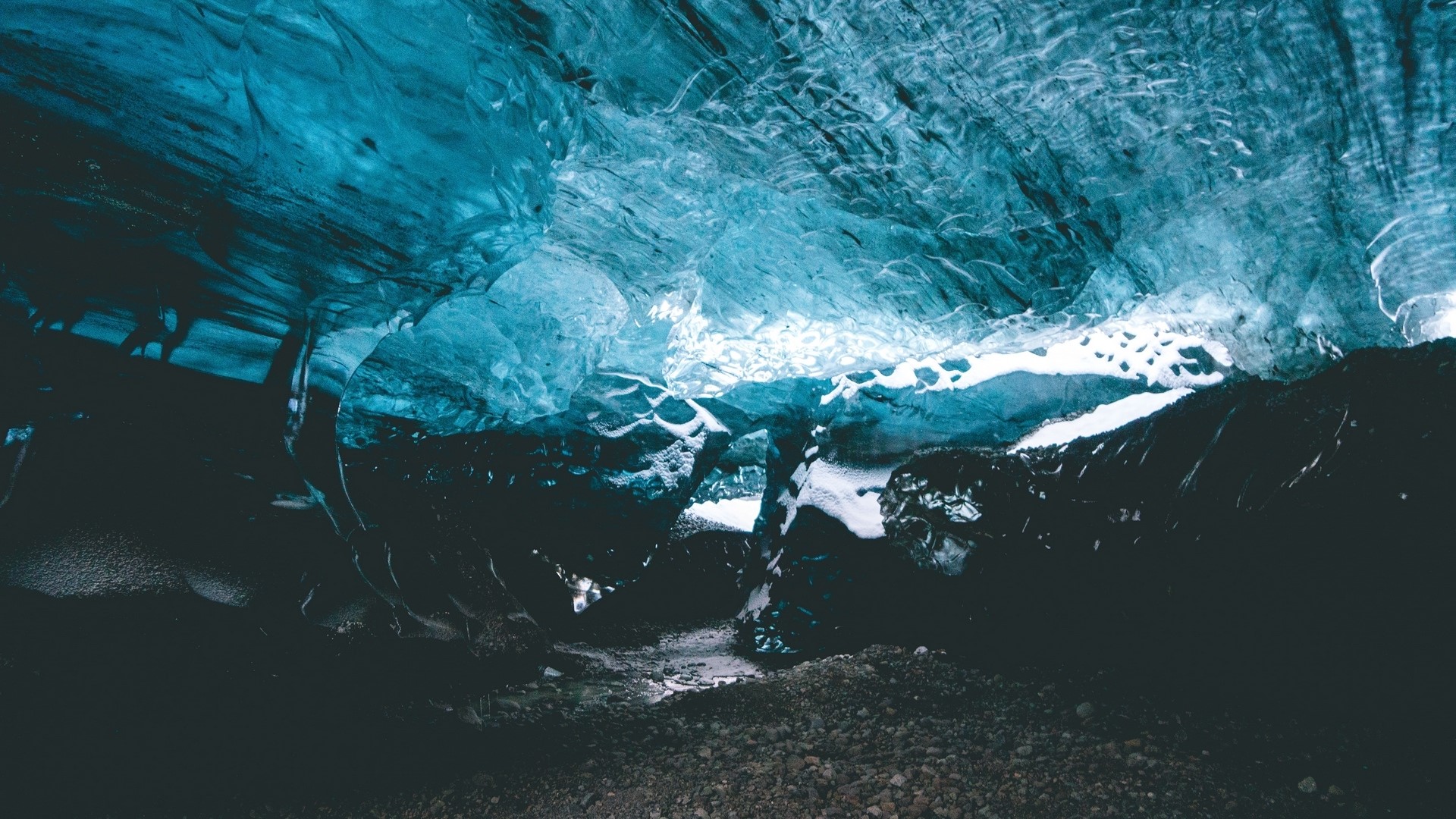 Blue Ice Cave Interior HD Wallpaper