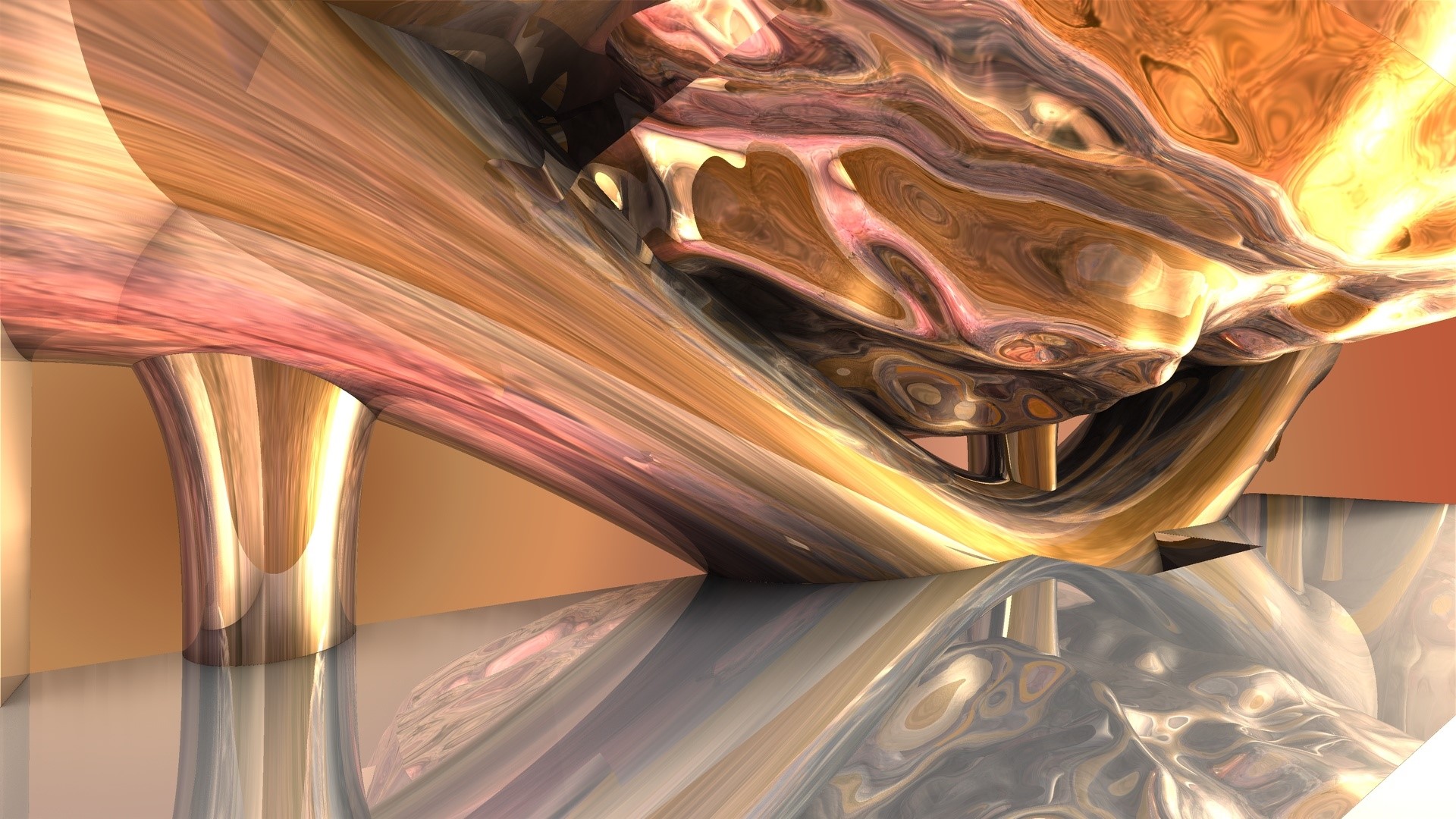 Abstract 3D fractal render with metallic textures HD Wallpaper