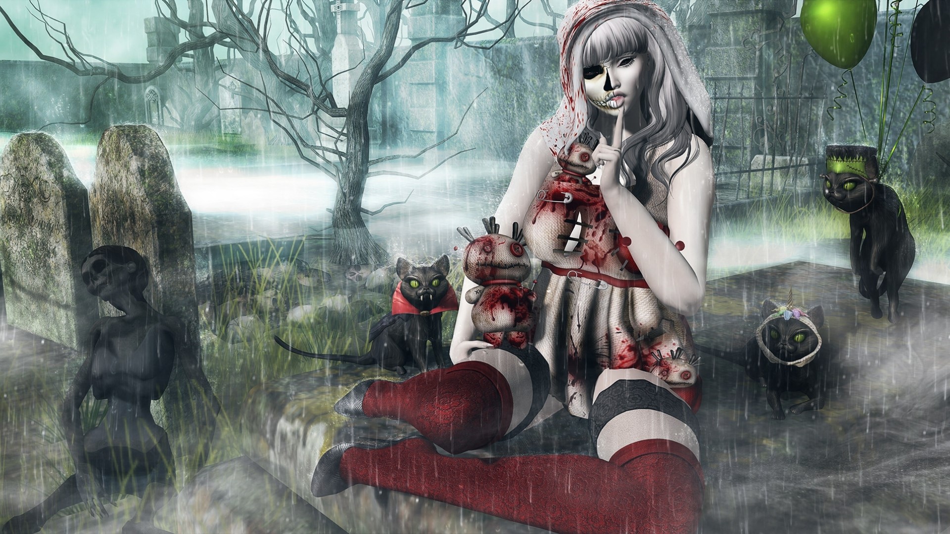 Fantasy girl with zombie makeup in a graveyard HD Wallpaper