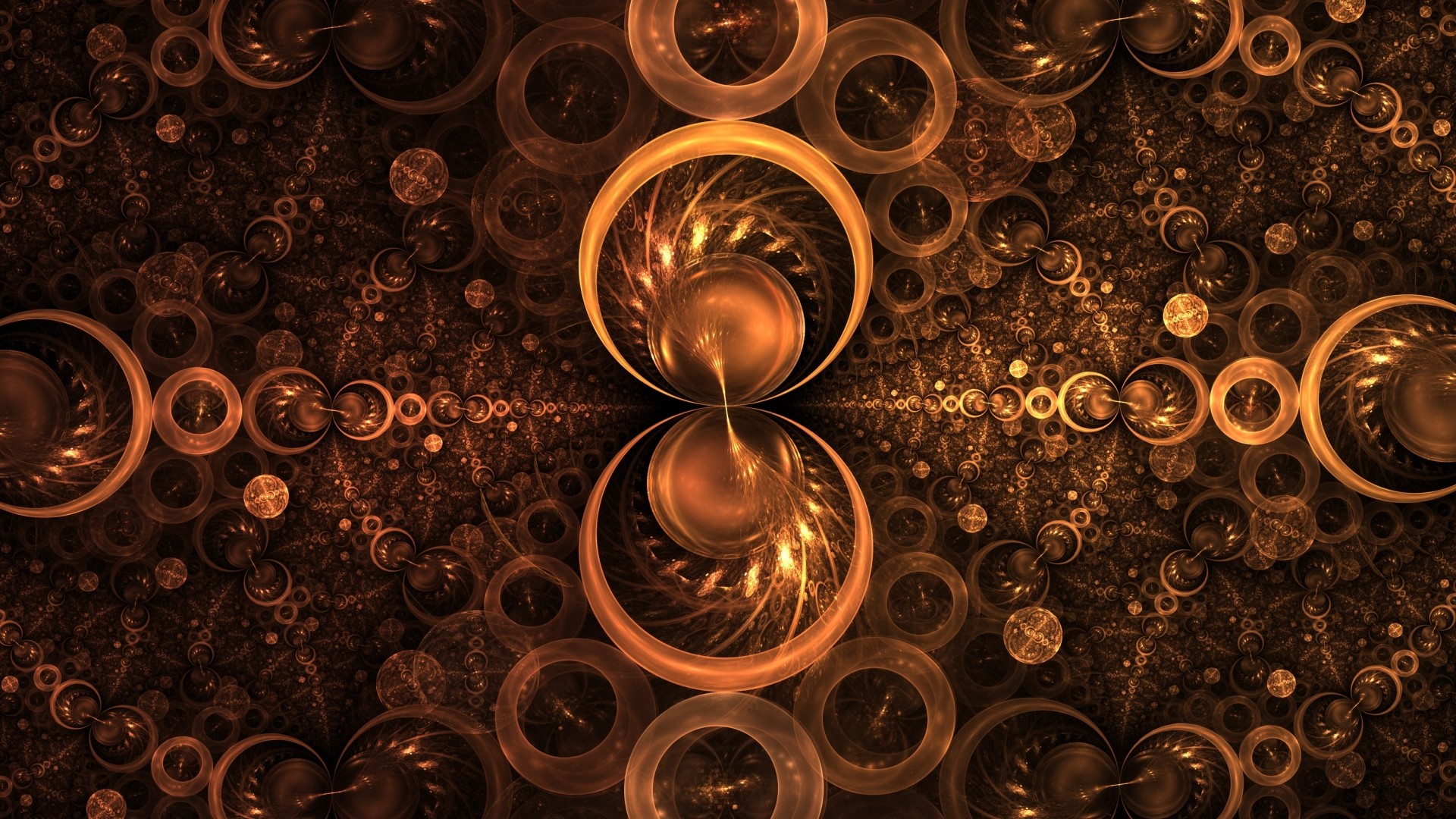 Abstract fractal art with golden rings and spheres HD Wallpaper