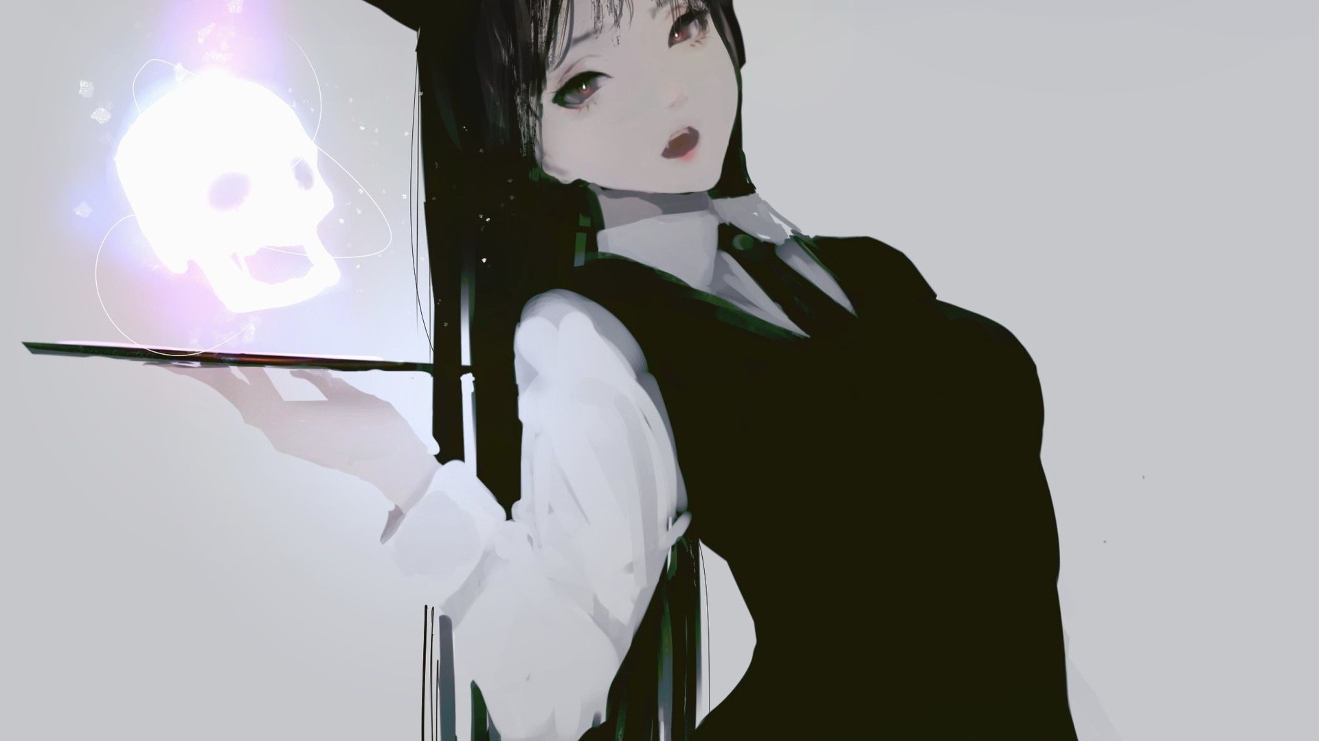 Girl with glowing skull on tray HD Wallpaper