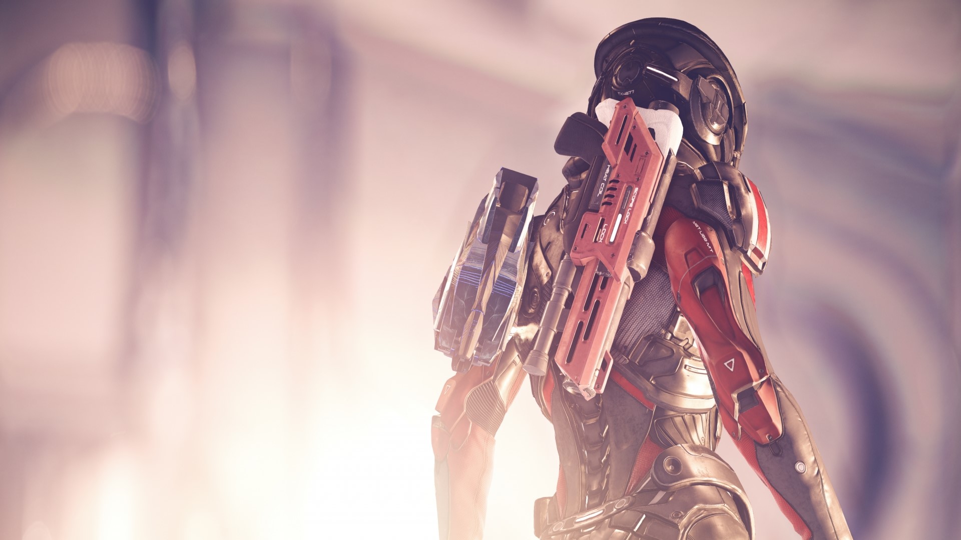 Mass Effect Andromeda character with weapons HD Wallpaper