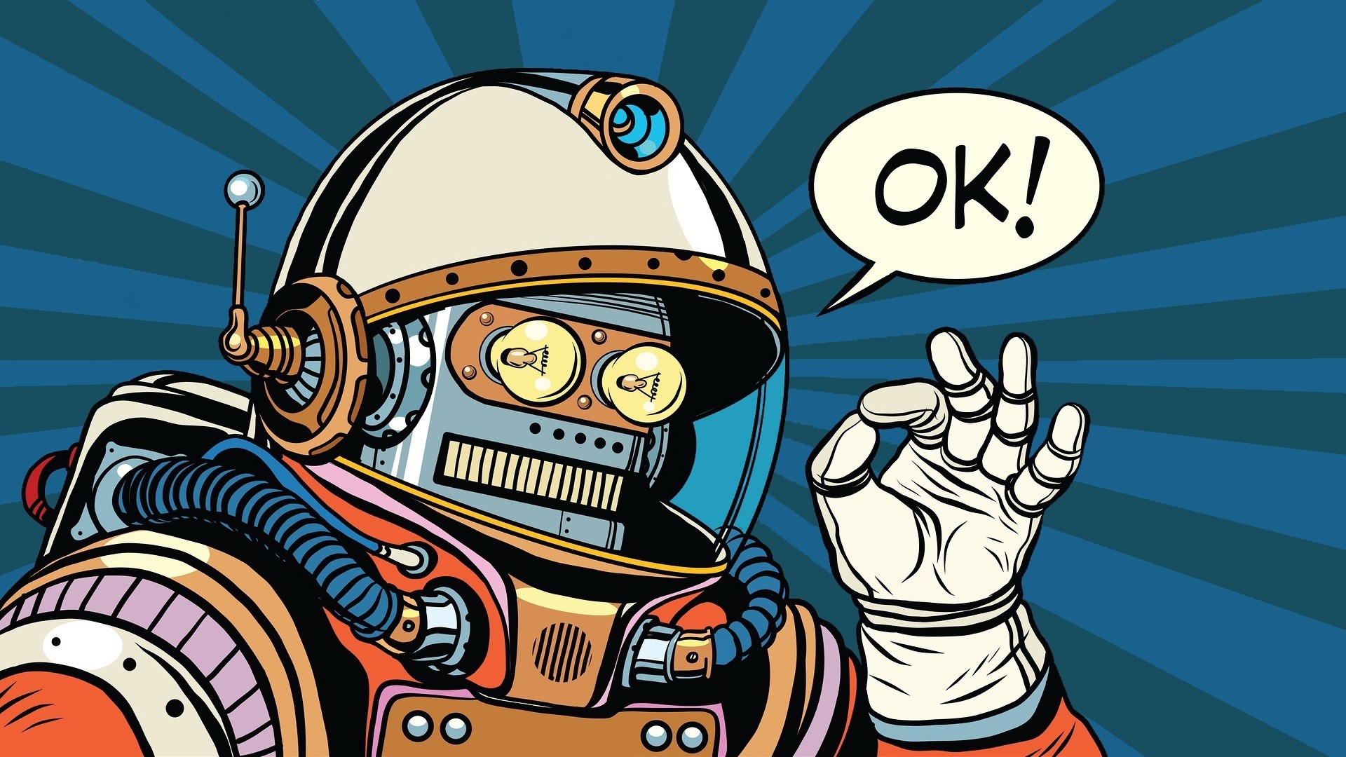 Robot astronaut giving OK sign HD Wallpaper