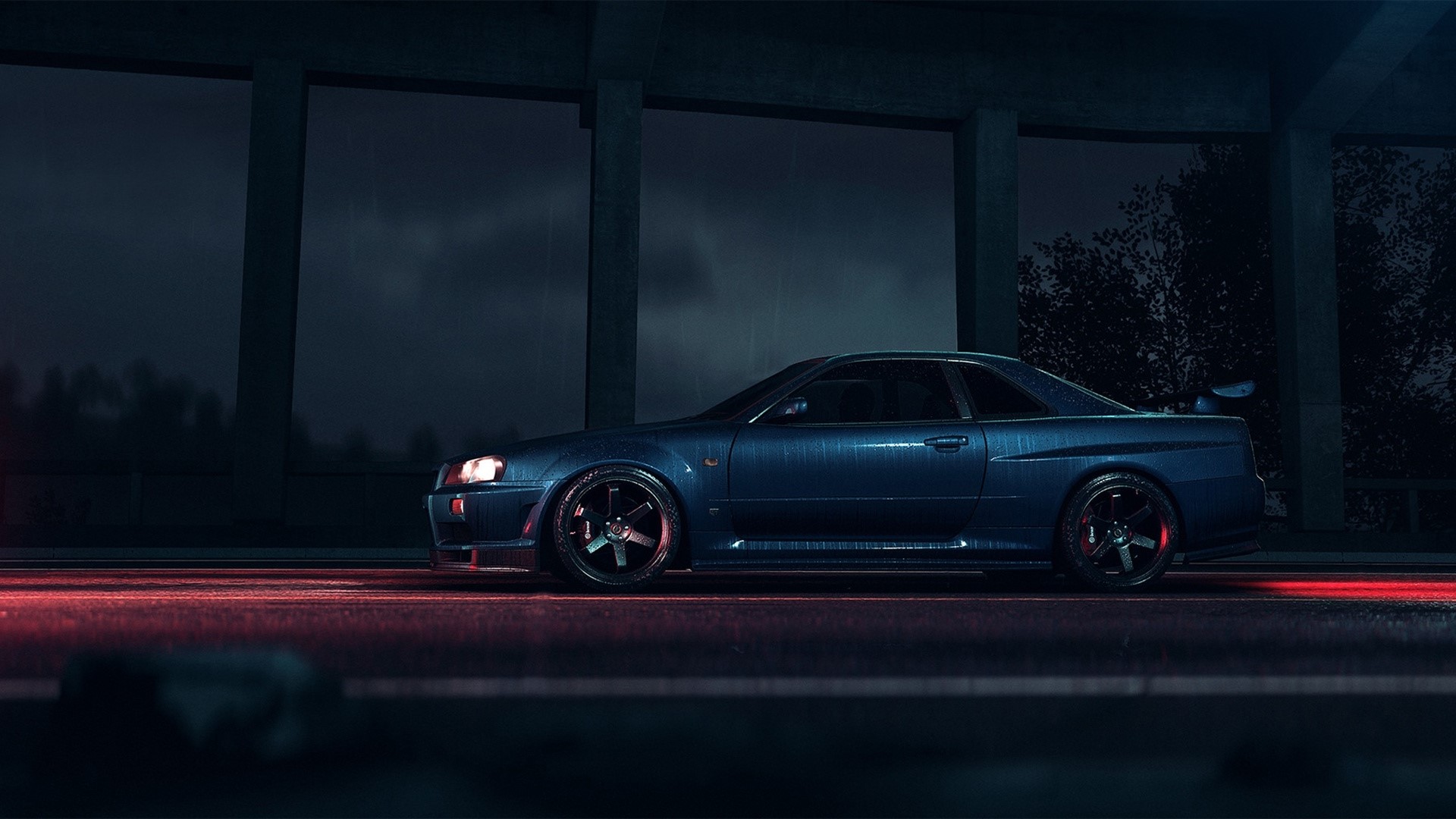 Blue Nissan Skyline GT-R R34 from NFS HD Wallpaper