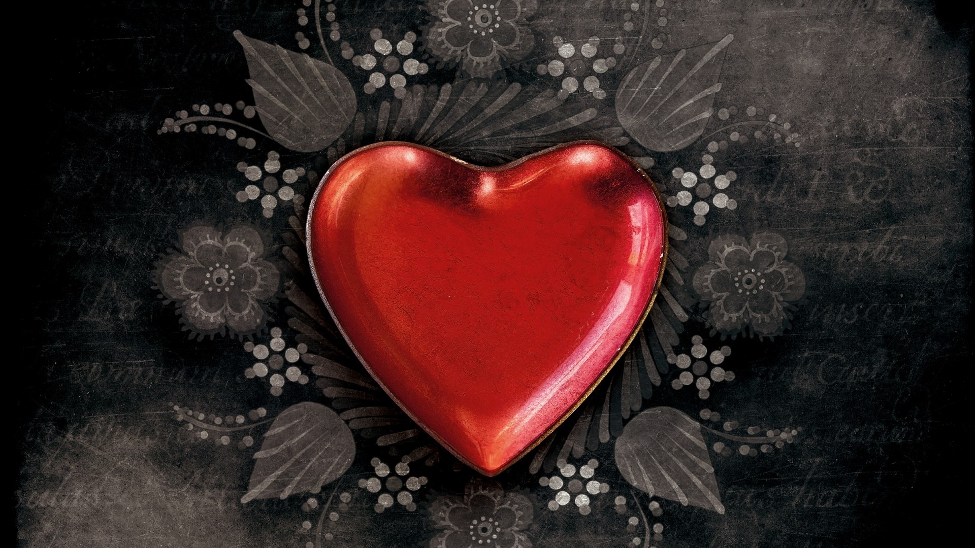 Red heart with floral design HD Wallpaper