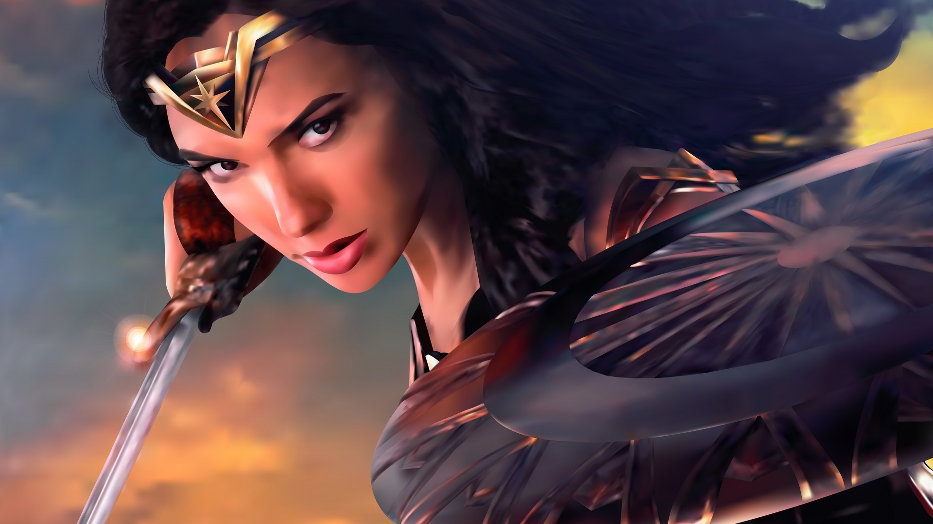 Wonder Woman with Sword and Shield HD Wallpaper