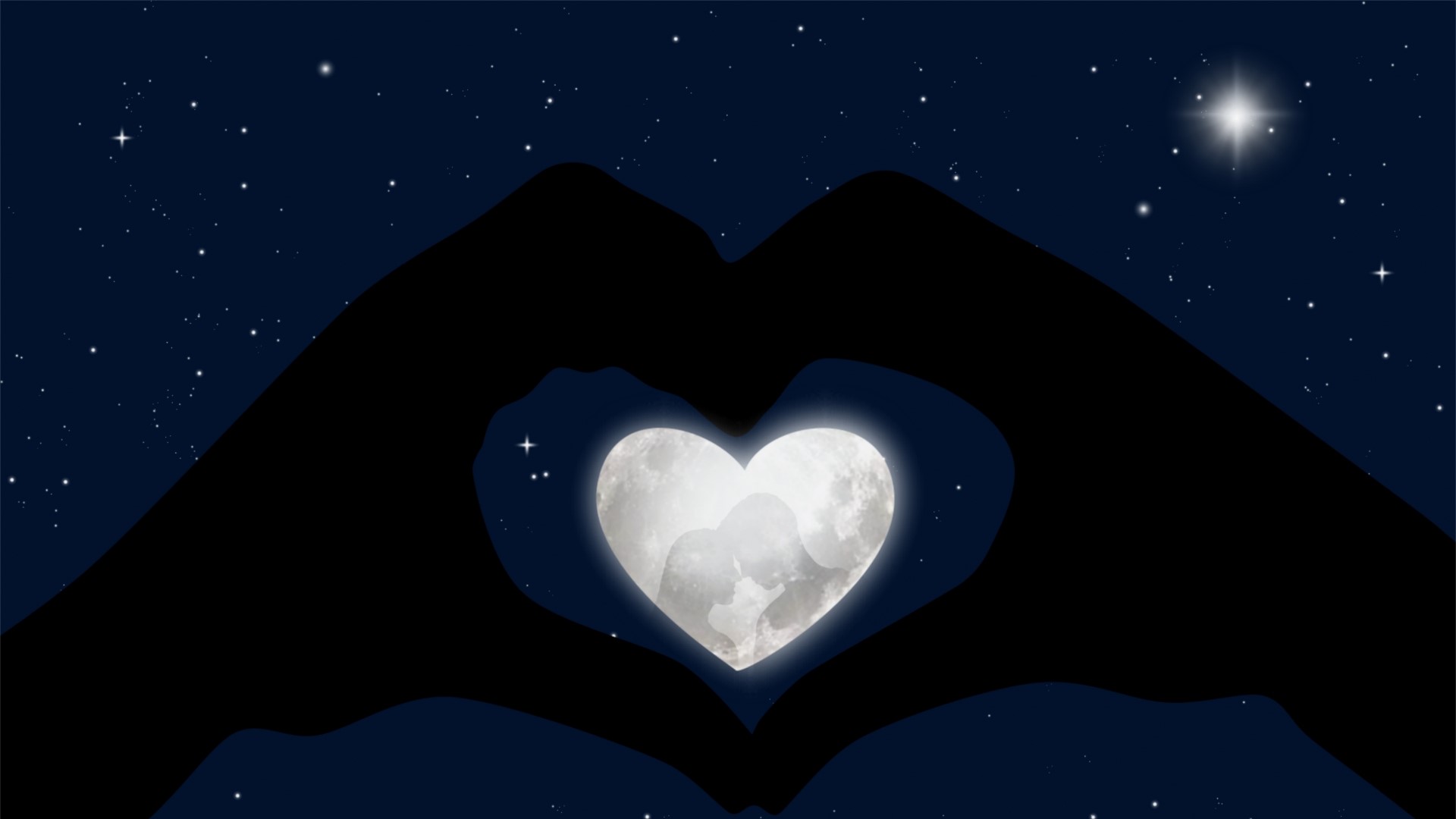 Hands forming a heart with a moon inside HD Wallpaper
