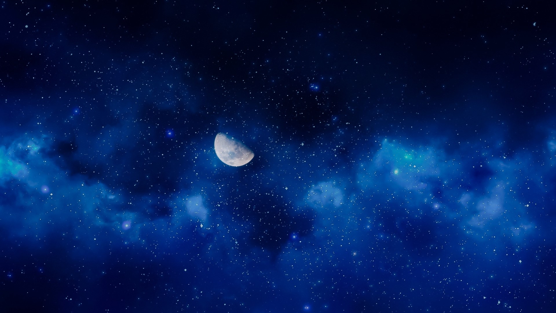 Half moon in a starry night sky with nebulae HD Wallpaper