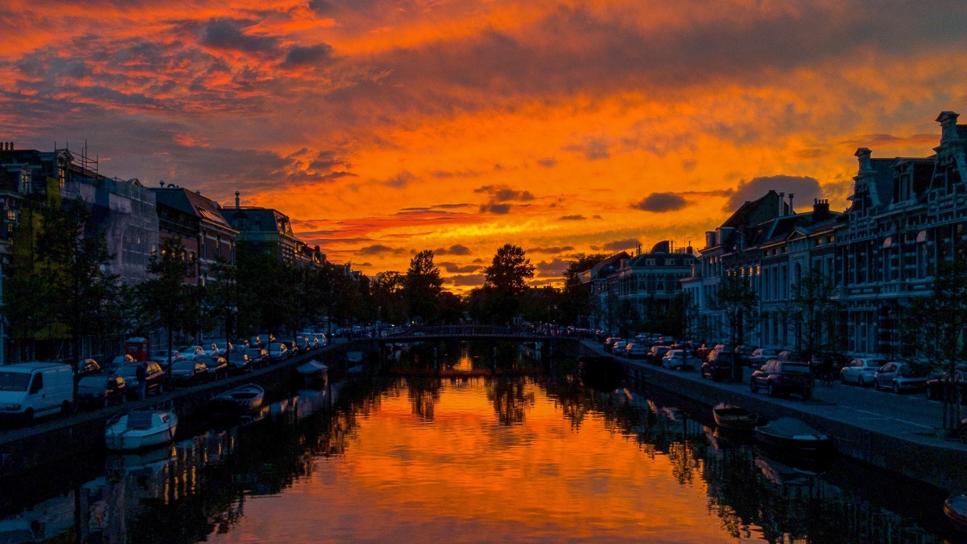 Canal at sunset in Netherlands HD Wallpaper