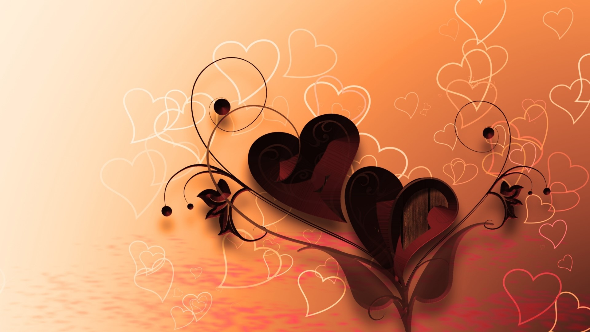 Floral hearts on orange background HD Wallpaper