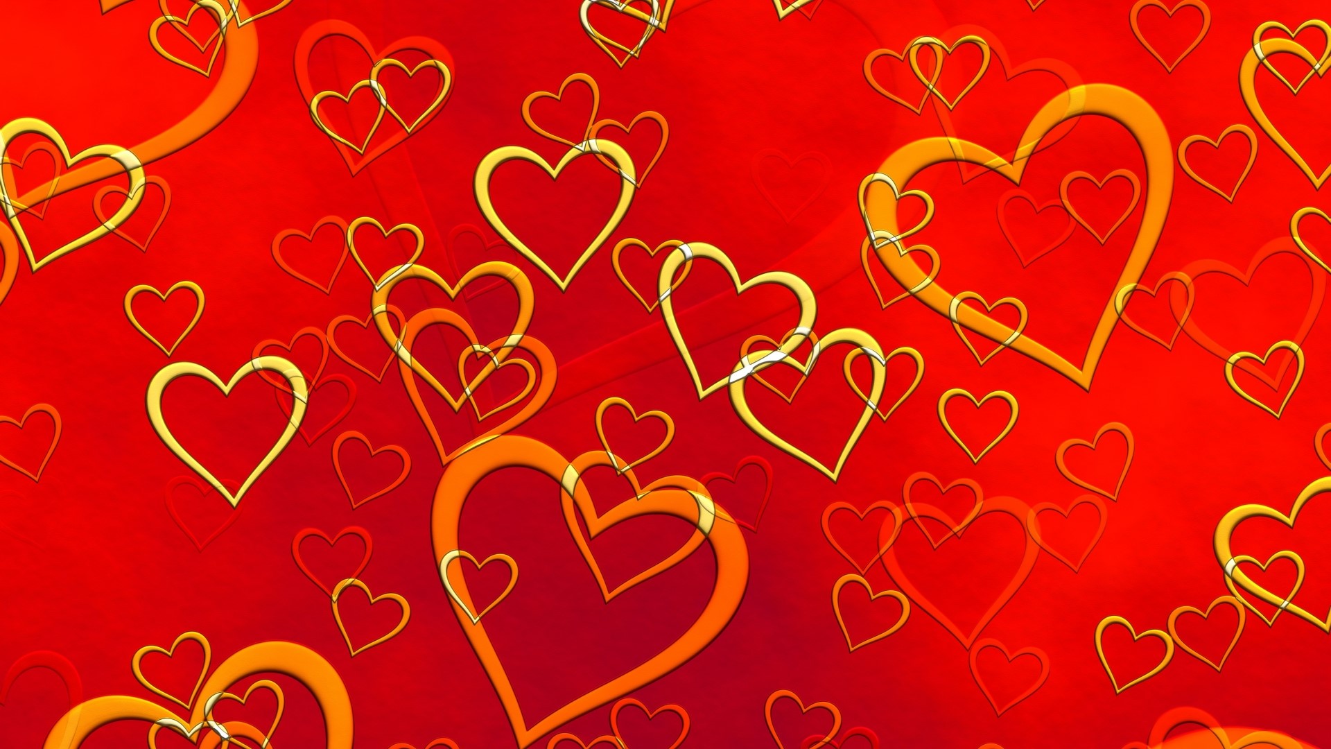 Red background with golden hearts HD Wallpaper