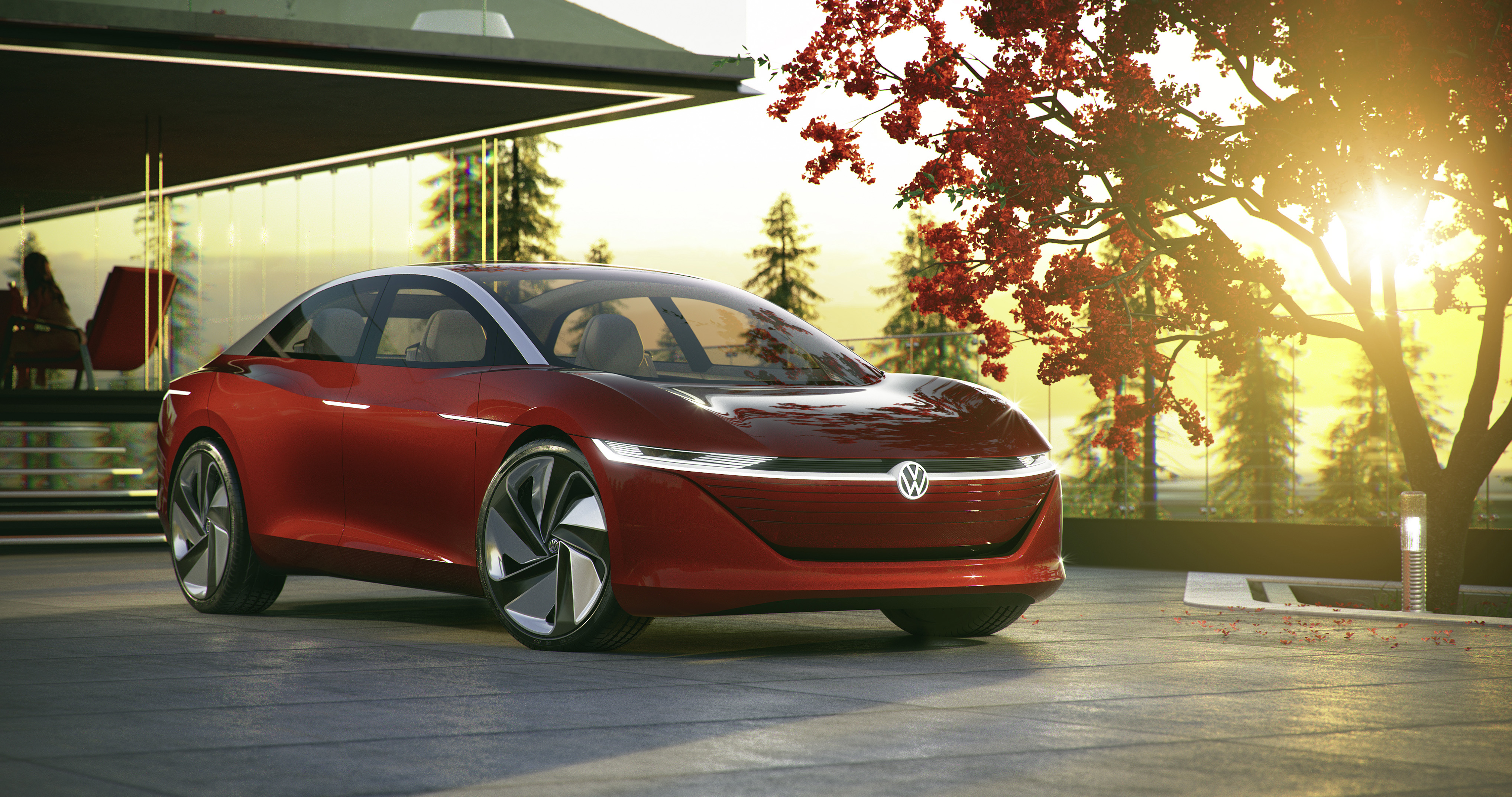 4K Volkswagen I.D. Vizzion concept car at Geneva Motor Show 2018 HD Wallpaper