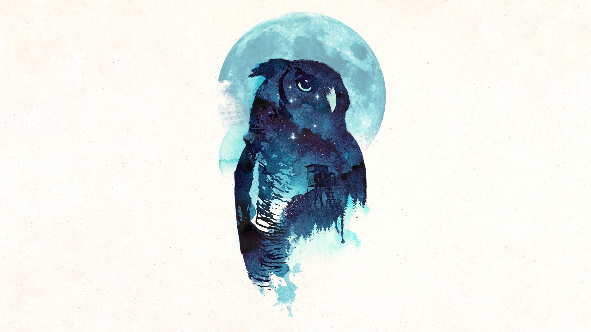 Midnight Owl Silhouette with Moon and Forest HD Wallpaper